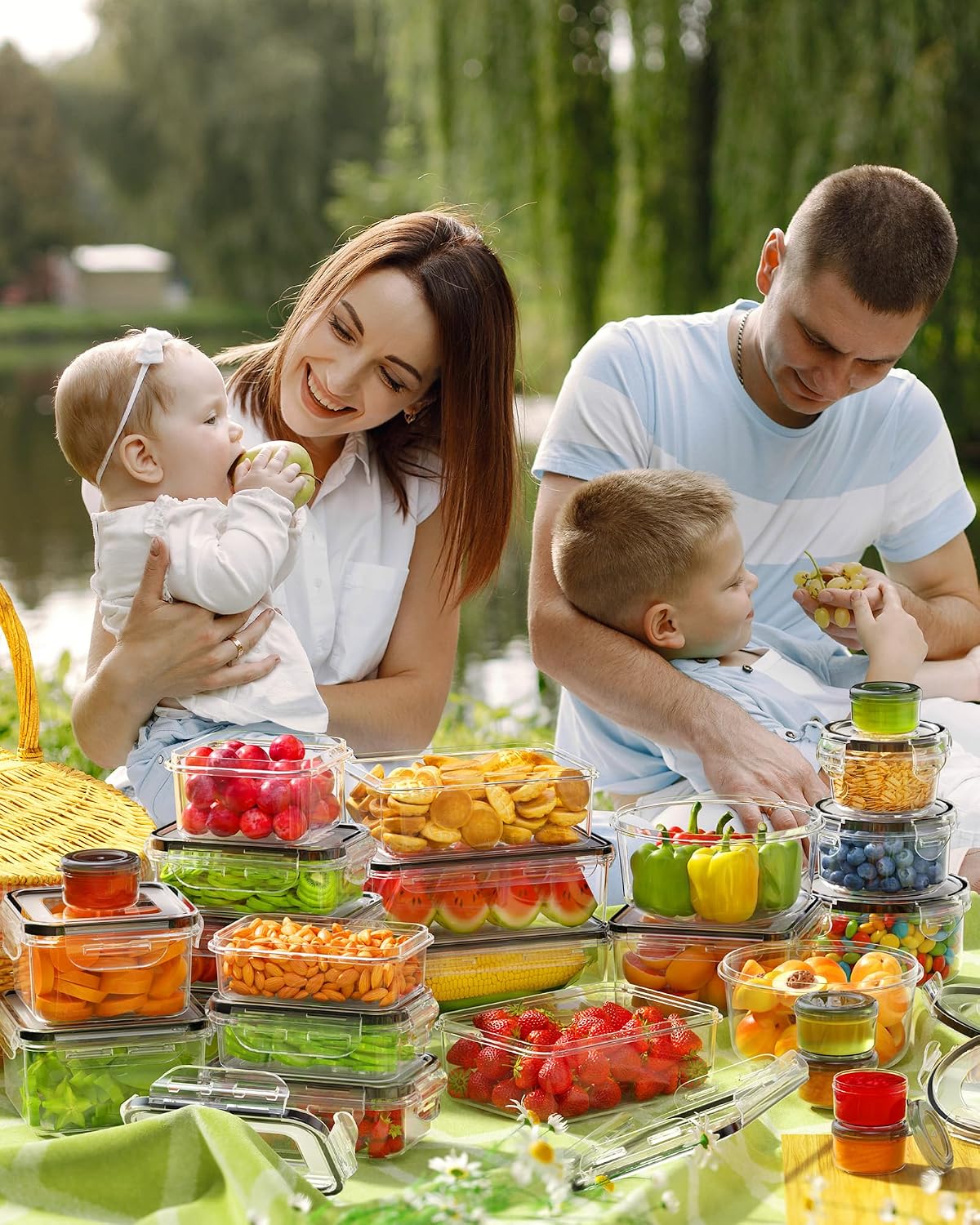 50 recipientes de almacenamiento de alimentos con tapas (25 recipie...
