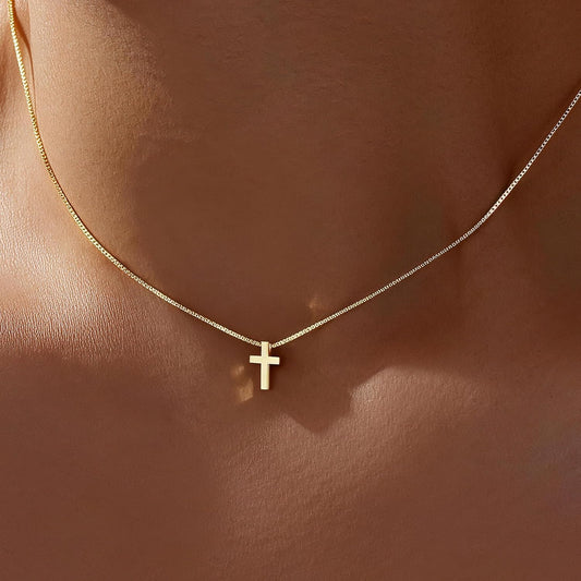 Fesciory Collar de cruz para mujer, chapado en oro de 14 quilates,...