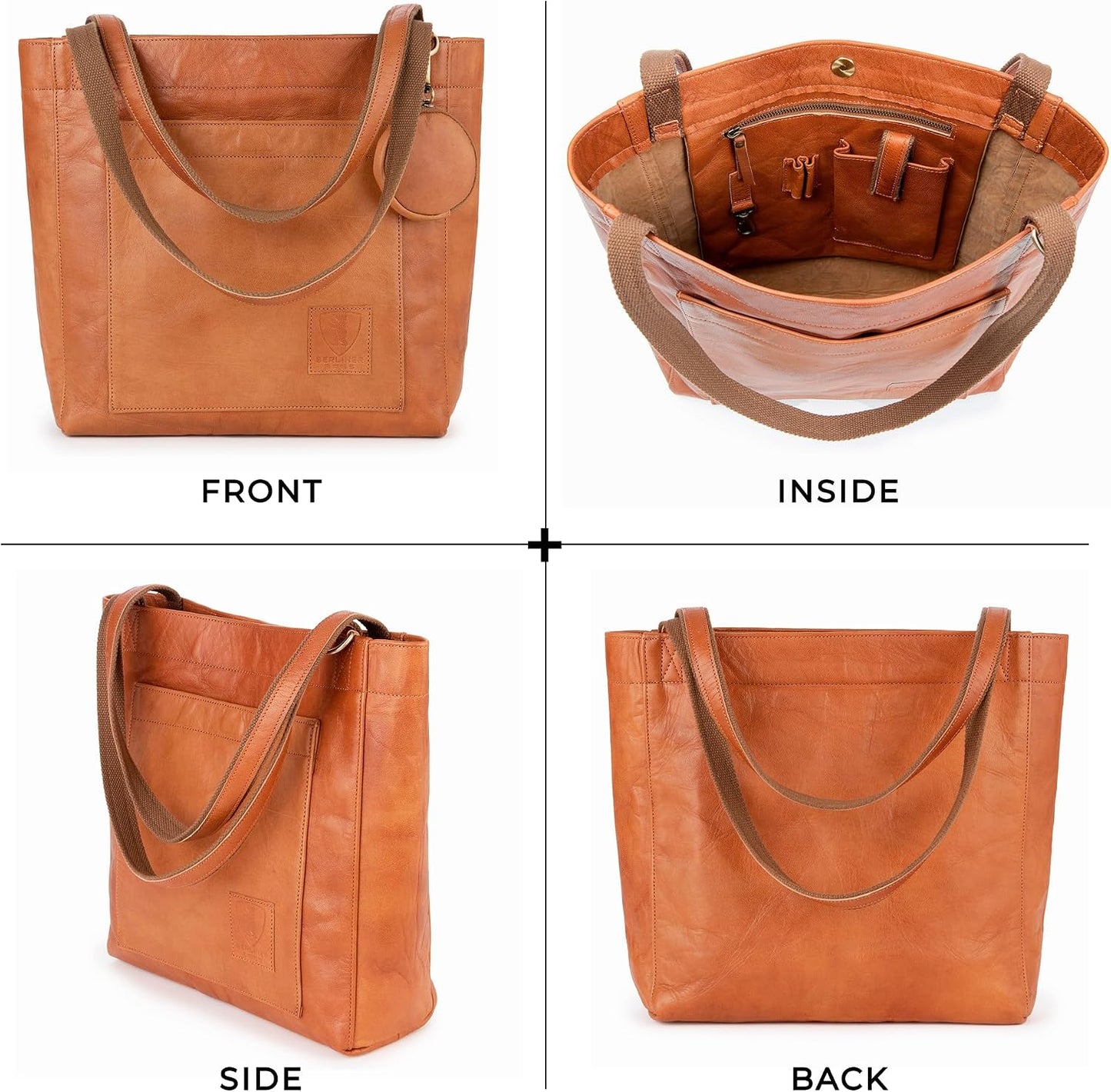 BERLINER BAGS Bolso de mano de cuero auténtico vintage Sevilla, bol...