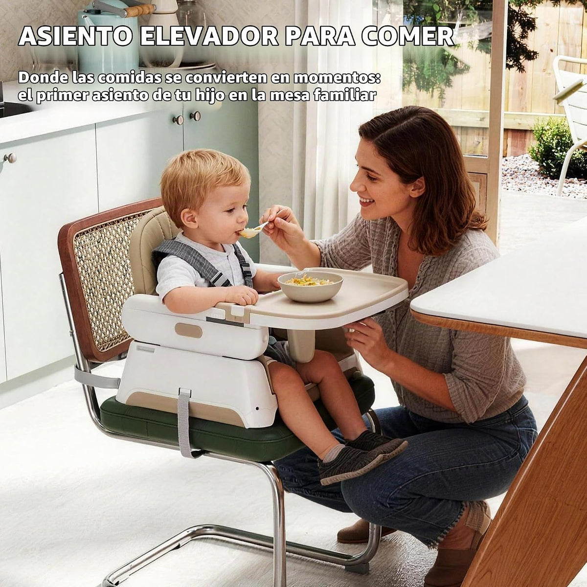 Silla alta 4 en 1 para bebés y niños pequeños, asiento elevador con...