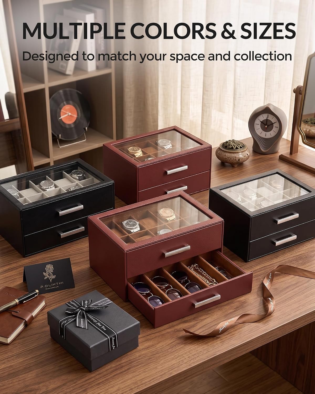 ProCase Caja de reloj de 10 ranuras para hombre, caja de gafas de s...