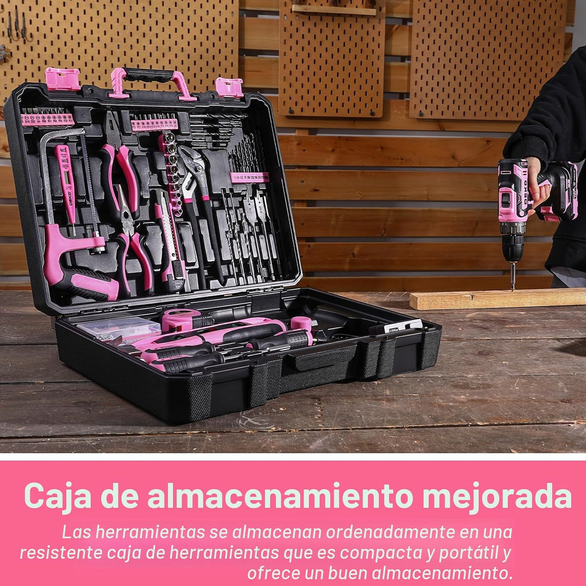 Juego de herramientas de taladro eléctrico rosado: taladro eléctric...