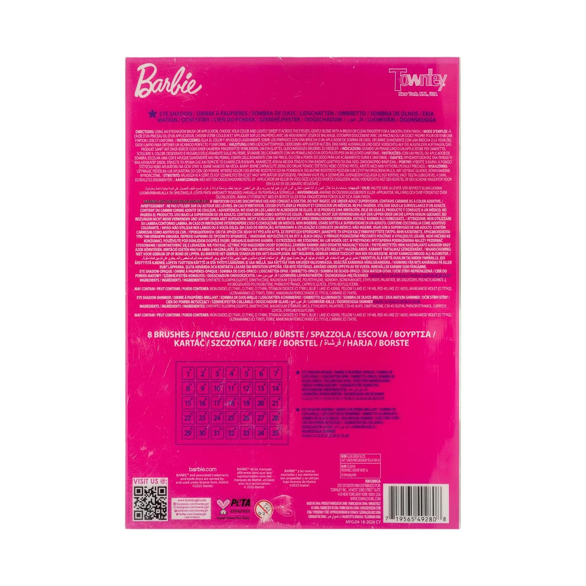 Barbie Paleta de sombras de 35 pozos con 8 pinceles, a partir de 8...