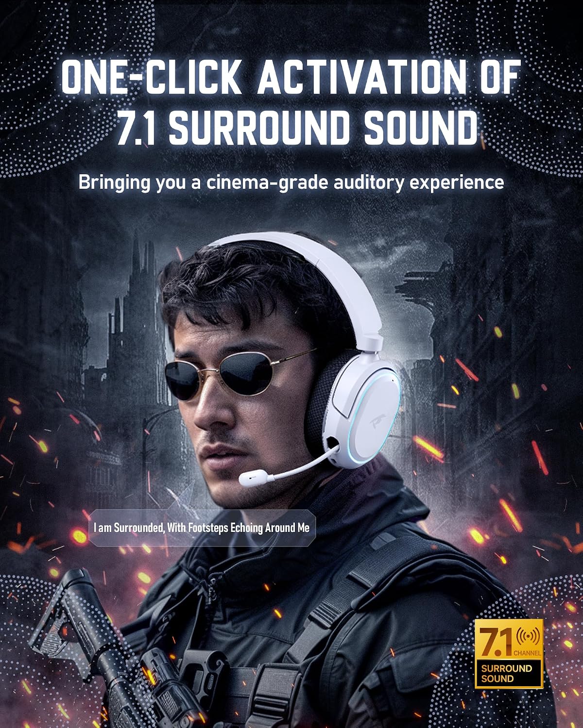 Auriculares inalámbricos para juegos, sonido envolvente 7.1, auricu...