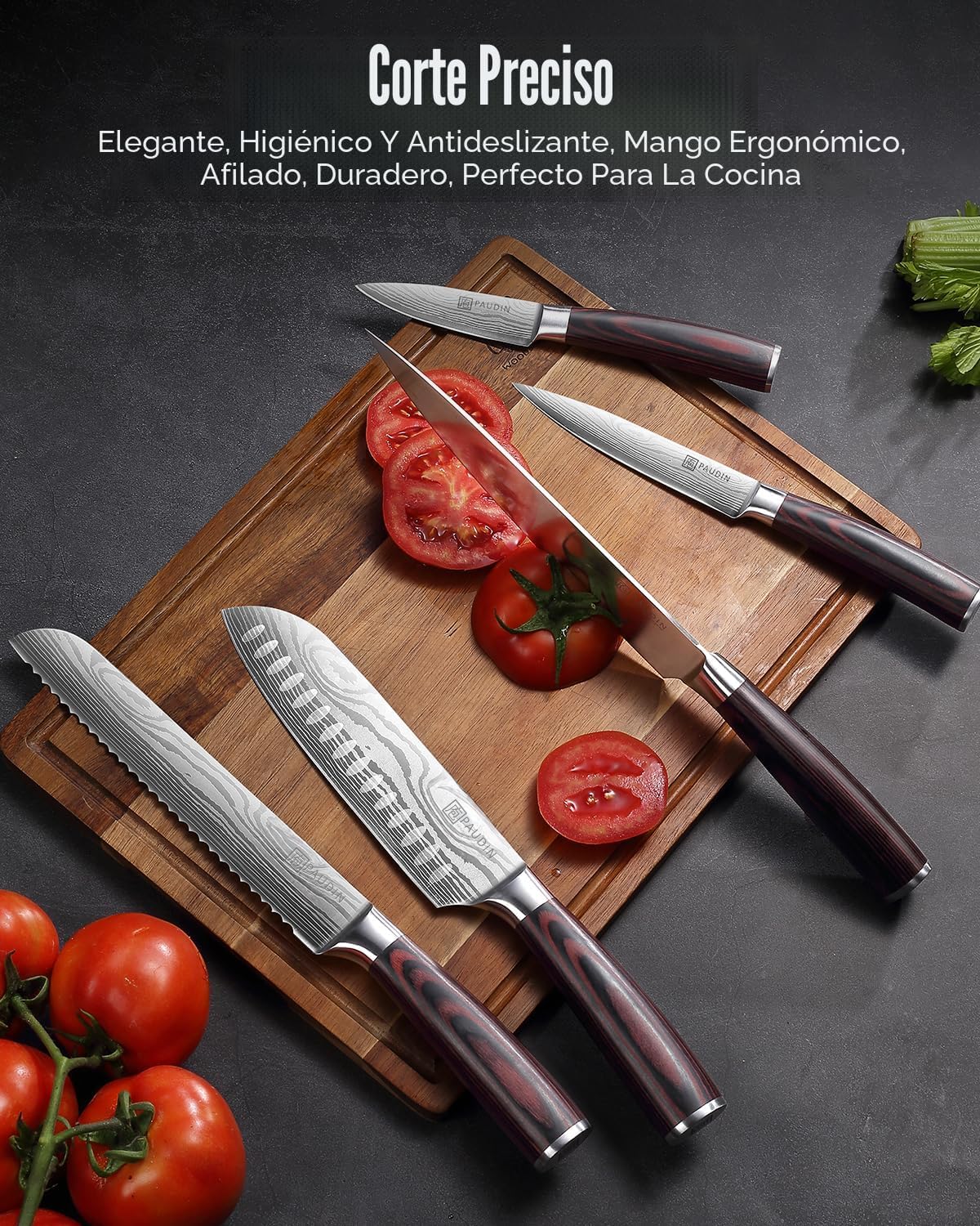 PAUDIN Juego de cuchillos de cocina, juego de cuchillos ultra afila...