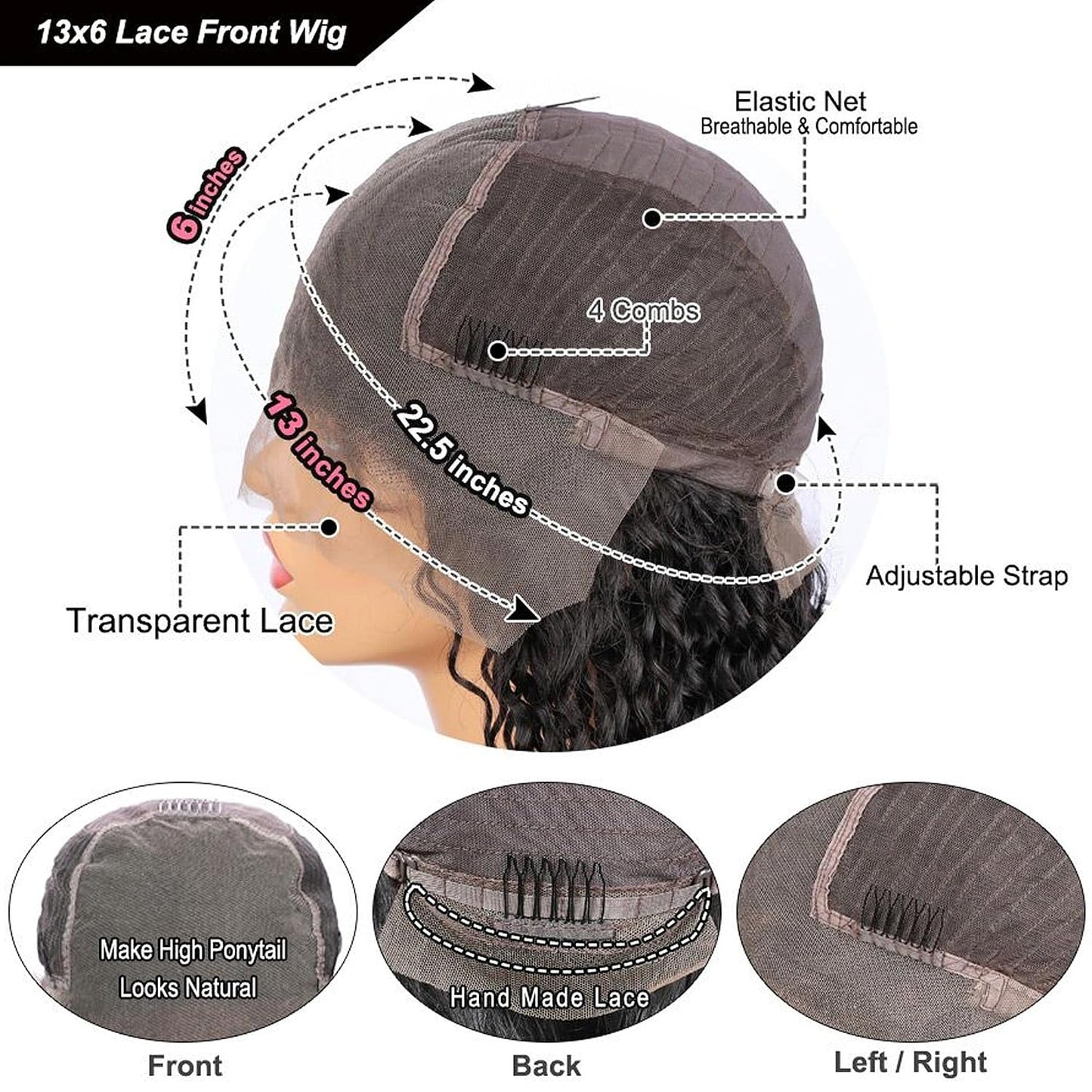 Venice Pelucas de cabello humano virgen rizado con encaje frontal d...