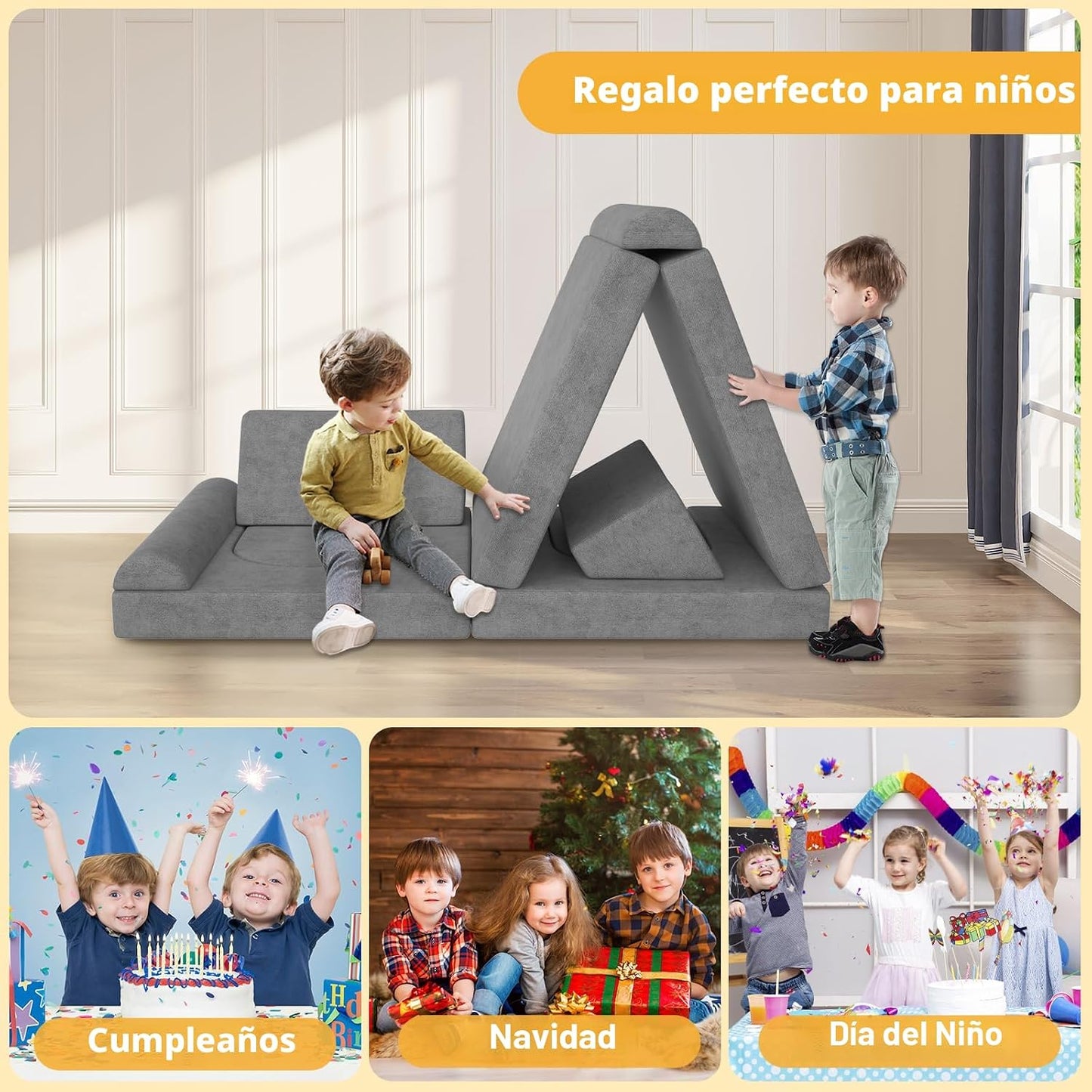 zefinot Sofá de Juego Modular para Niños 10 Piezas \u2013 Sofá Conv...