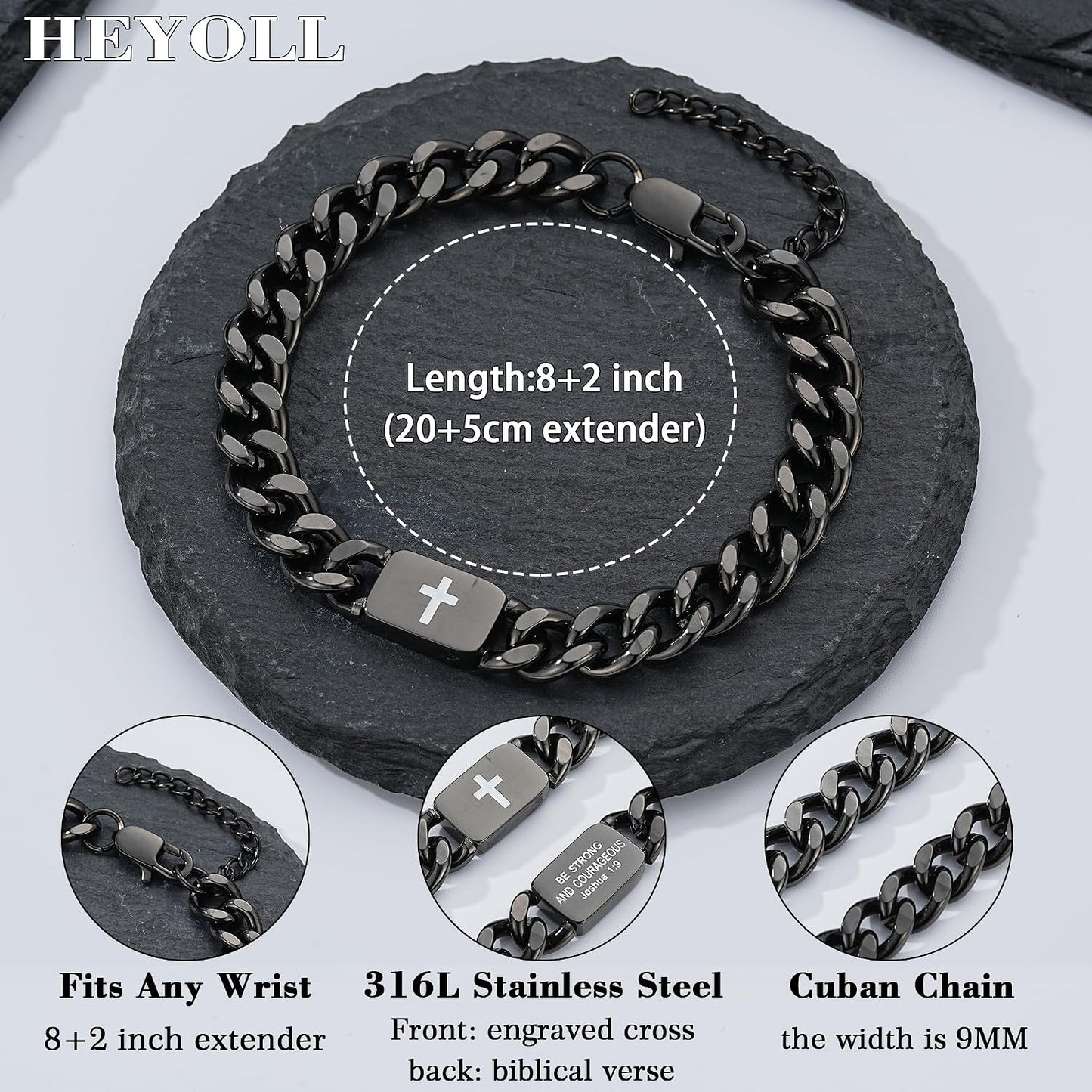 HEYOLL Pulsera de cruz con versículo bíblico para hombres y niños,...
