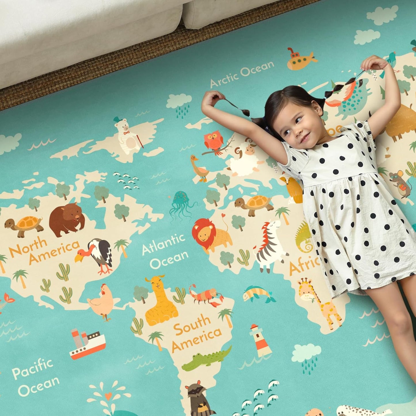 Hazo Haus Alfombra lavable para sala de juegos para niños, alfombra...