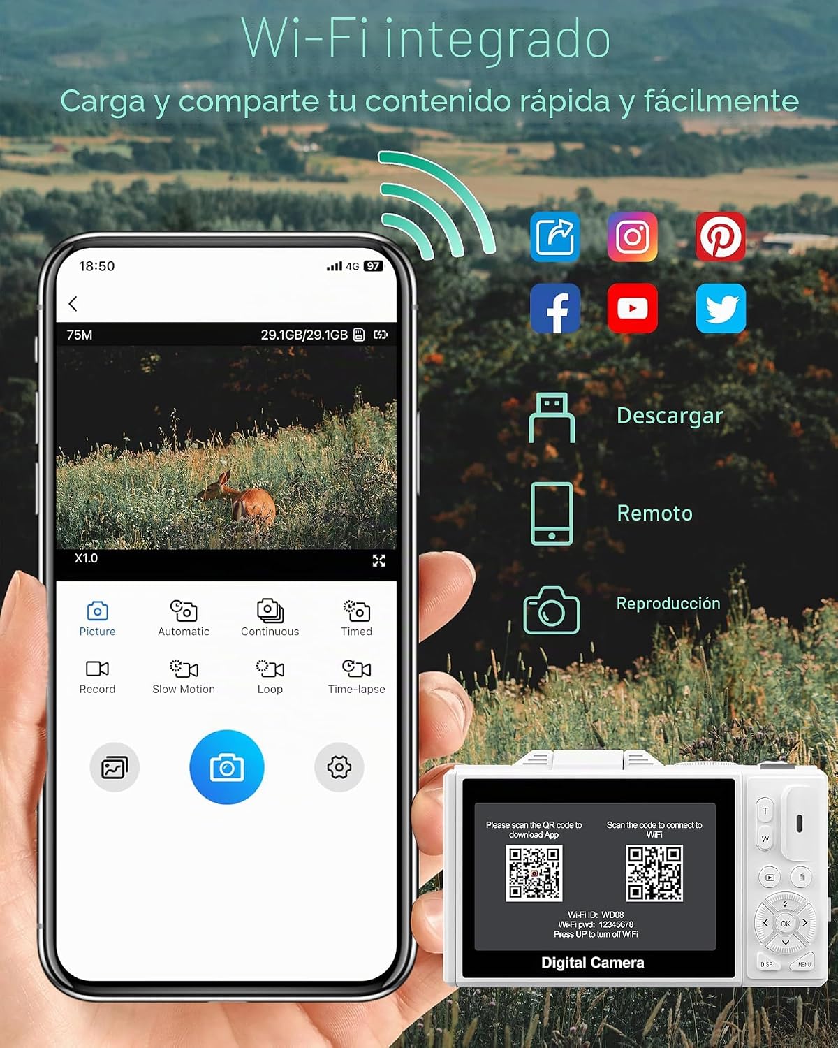 Cámara digital 5K Cámaras WiFi para fotografía 75MP UHD Autofocus V...