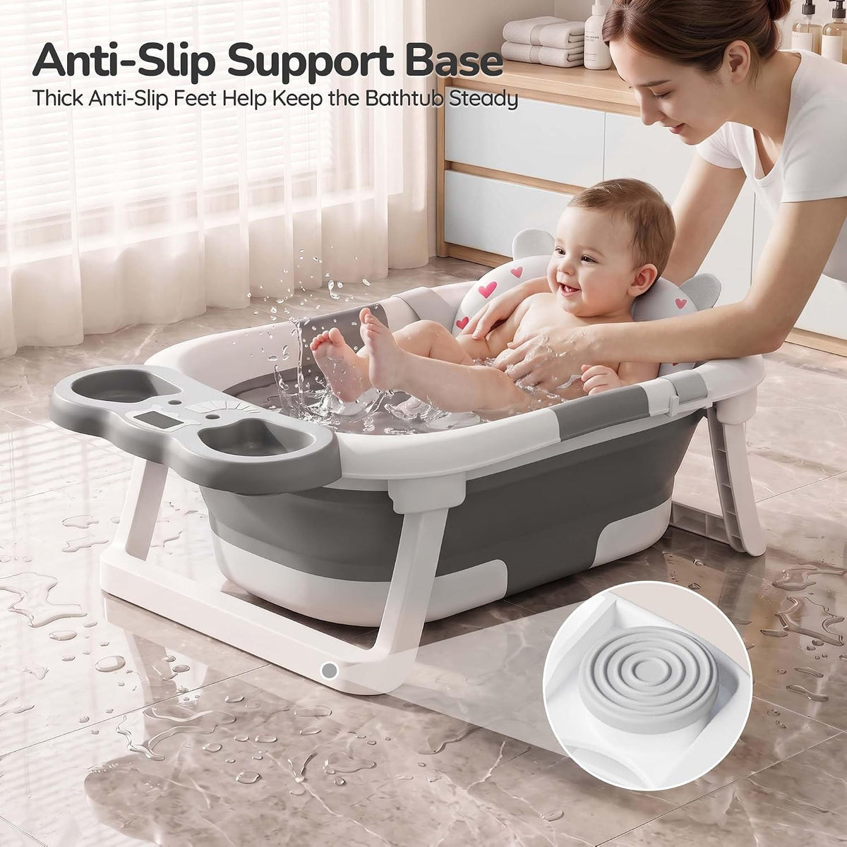iBabyMax Elefante bañera para bebé, plegable, termómetro, gris | Te...