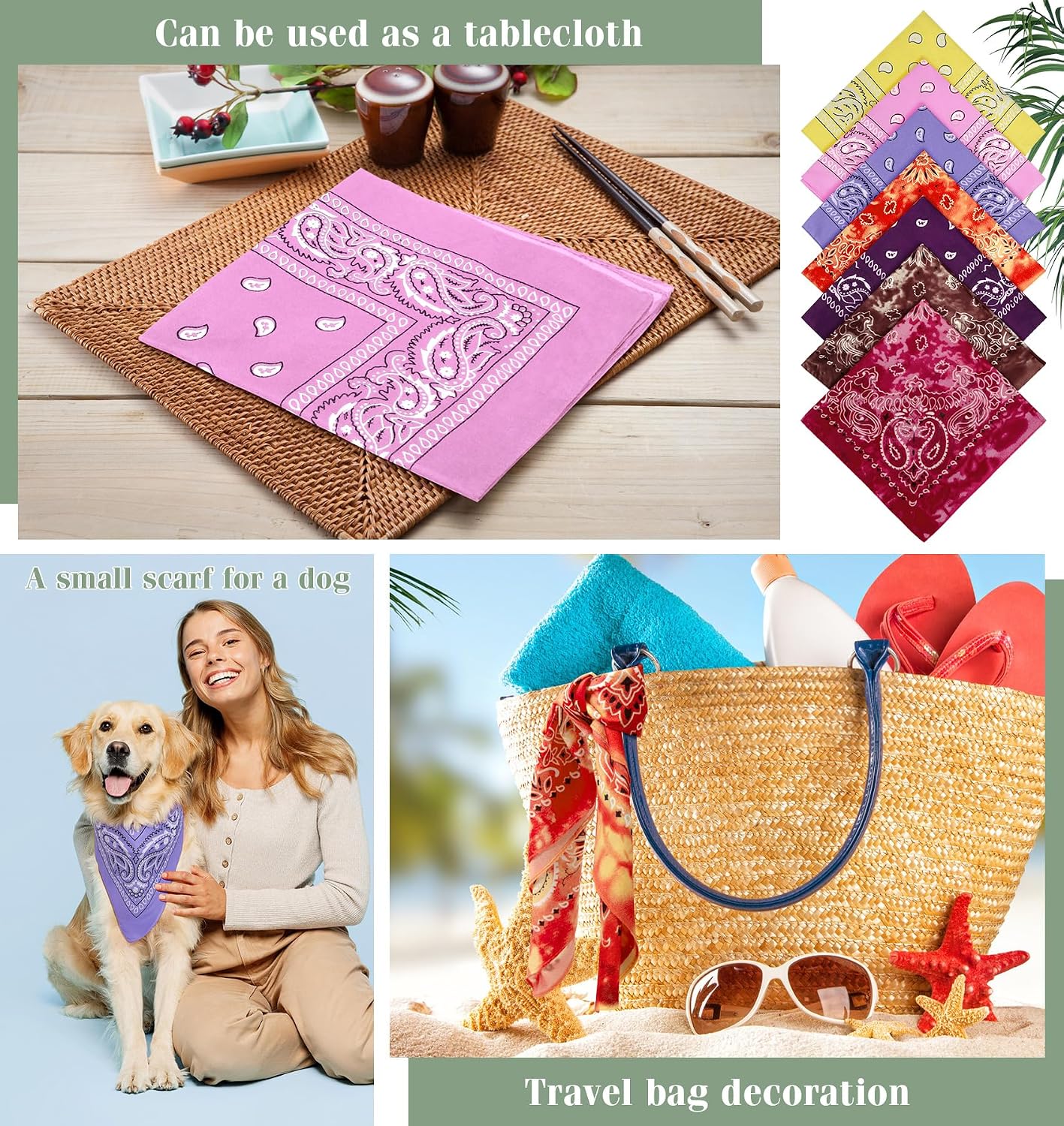 YSense 14 piezas Bandanas con estampado de cachemira, diademas nove...