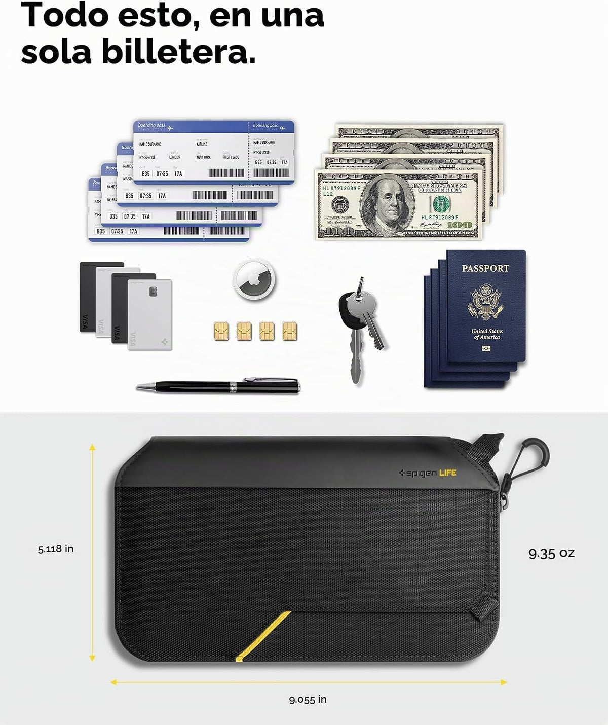 Spigen Life para pasaporte Funda para tarjeta con tecnología de blo...