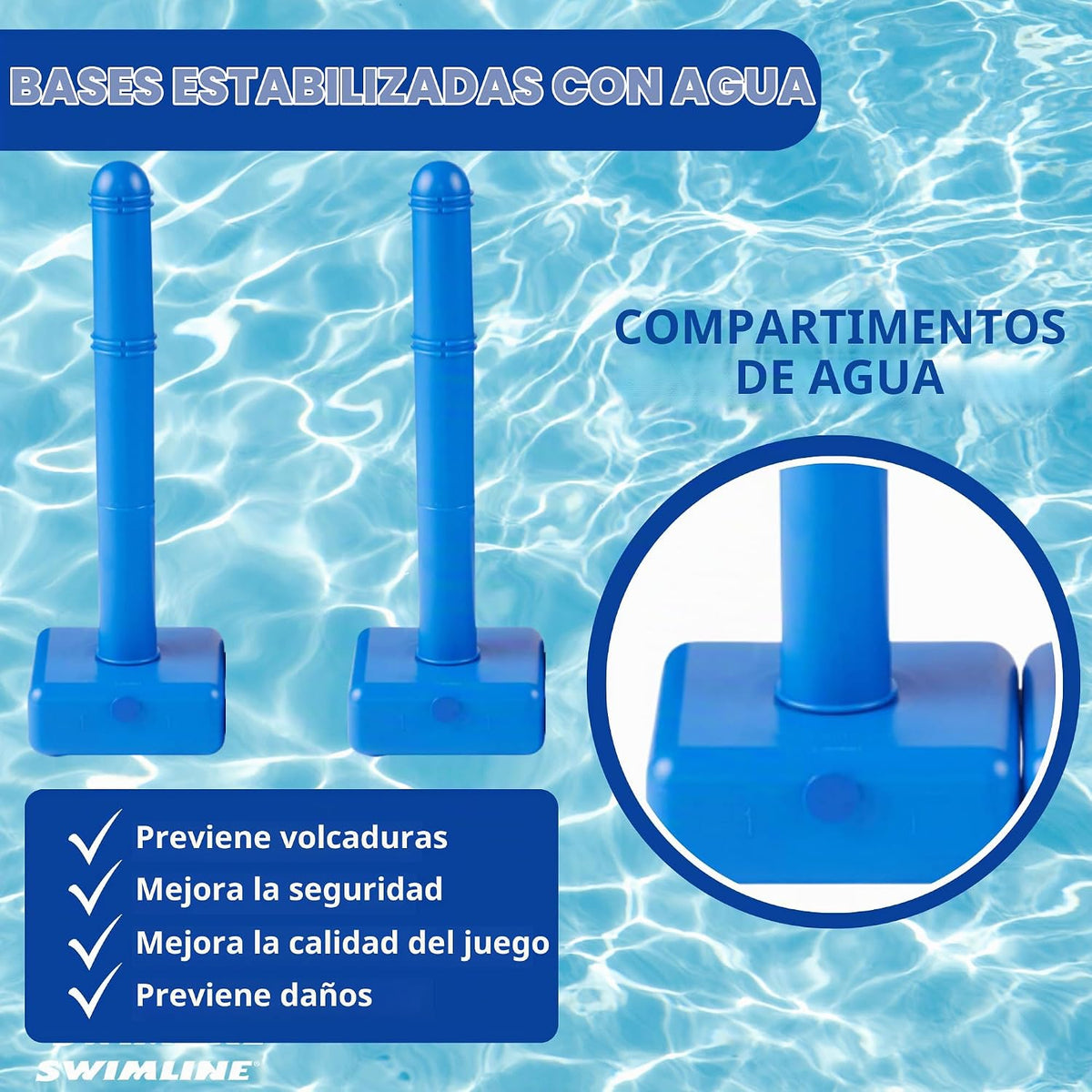 Molded Cross-Pole Volly, Red y palos para volley de piscina
