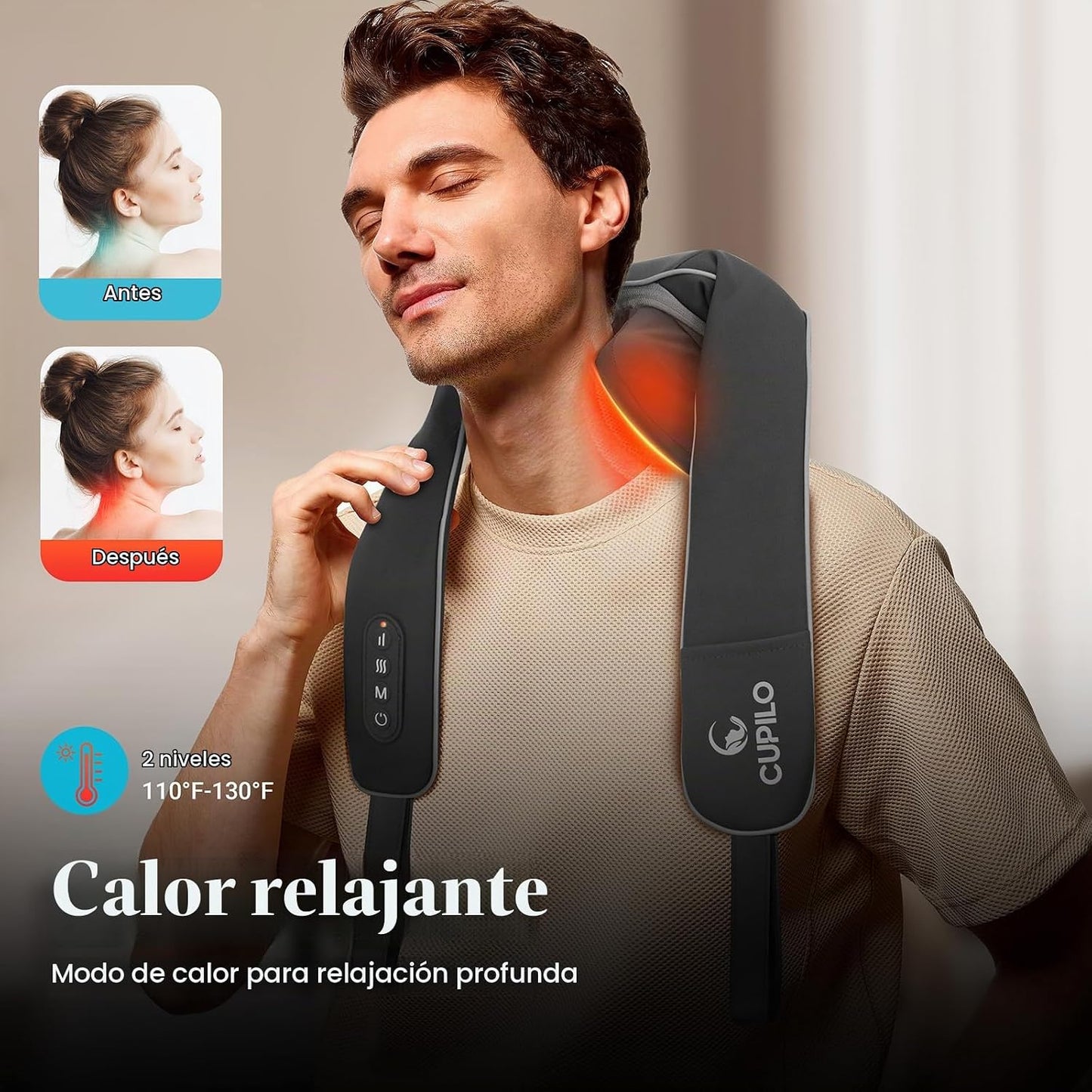 CuPiLo Masajeador de cuello inalámbrico con calor y control remoto...