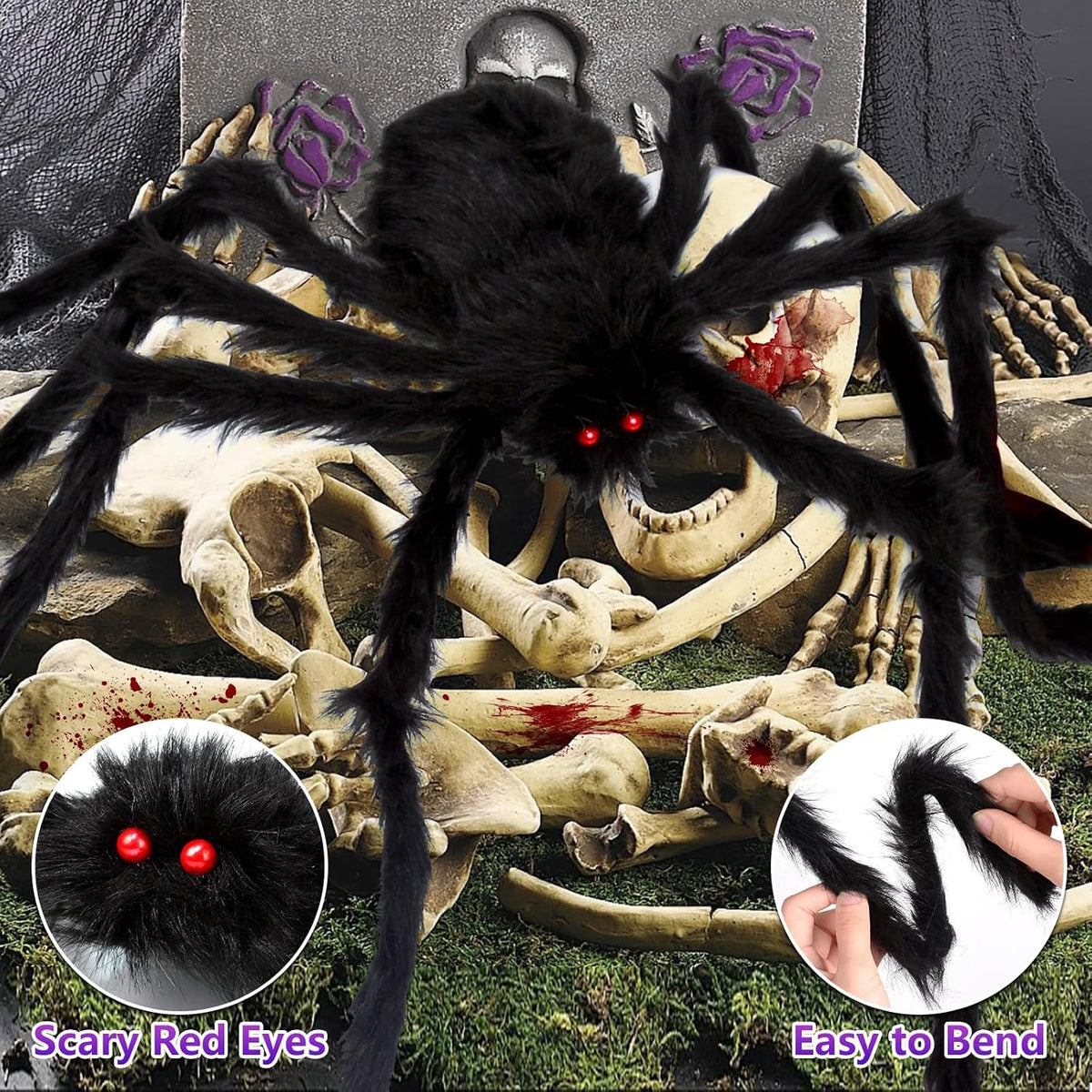 OCATO Decoraciones de Halloween Telarañas: luces de telaraña 135 lu...