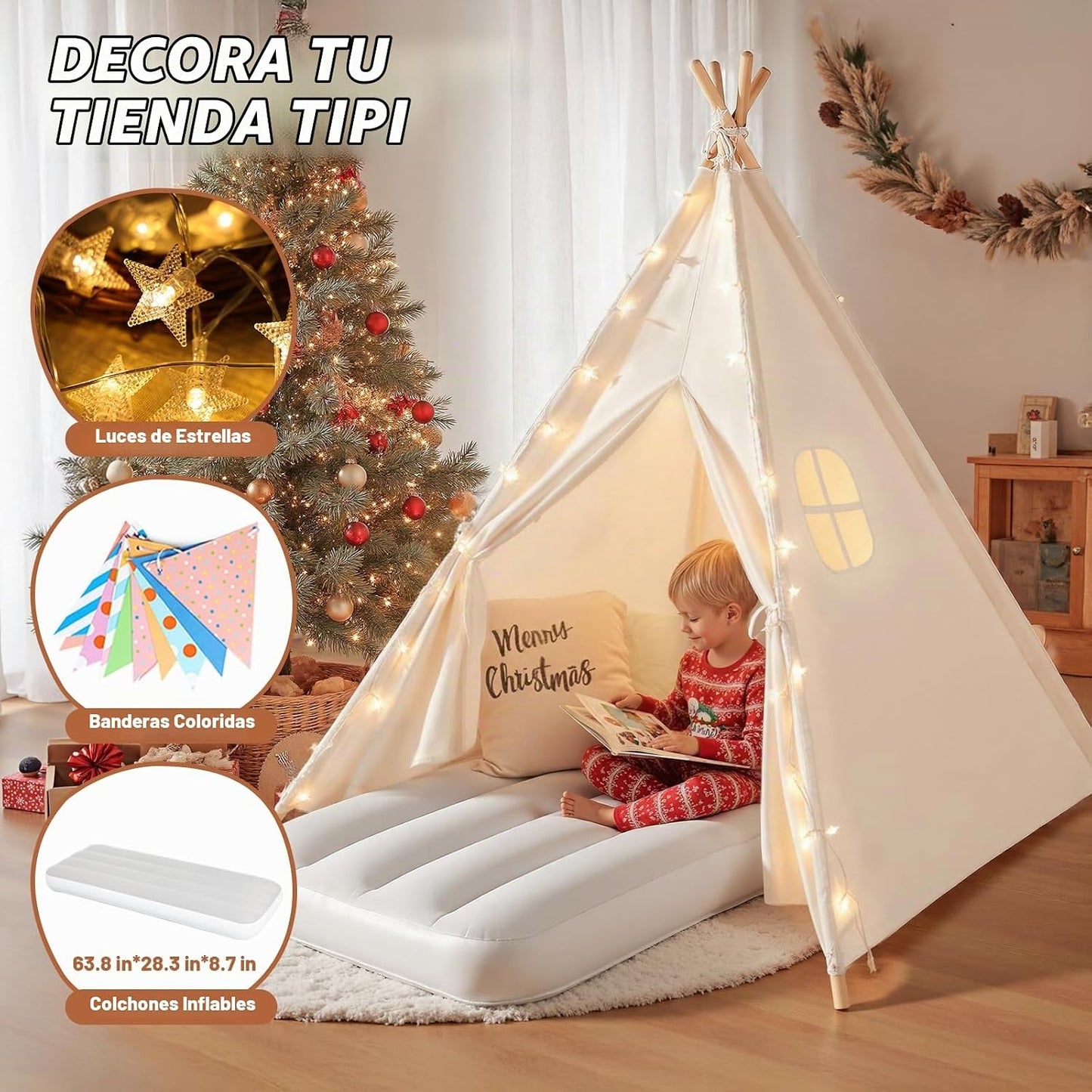 Wilwolfer Paquete de 4 tiendas de campaña tipi para niños con camas...