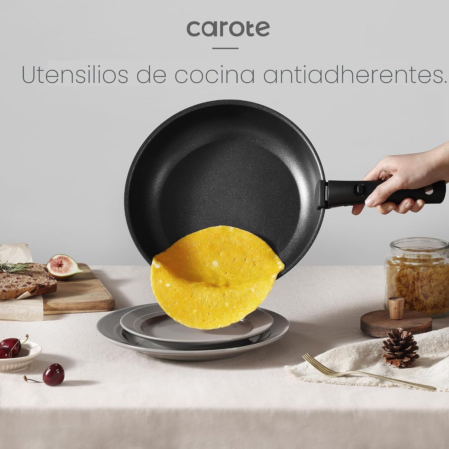 CAROTE Juego de 17 piezas de ollas y sartenes antiadherentes, juego...
