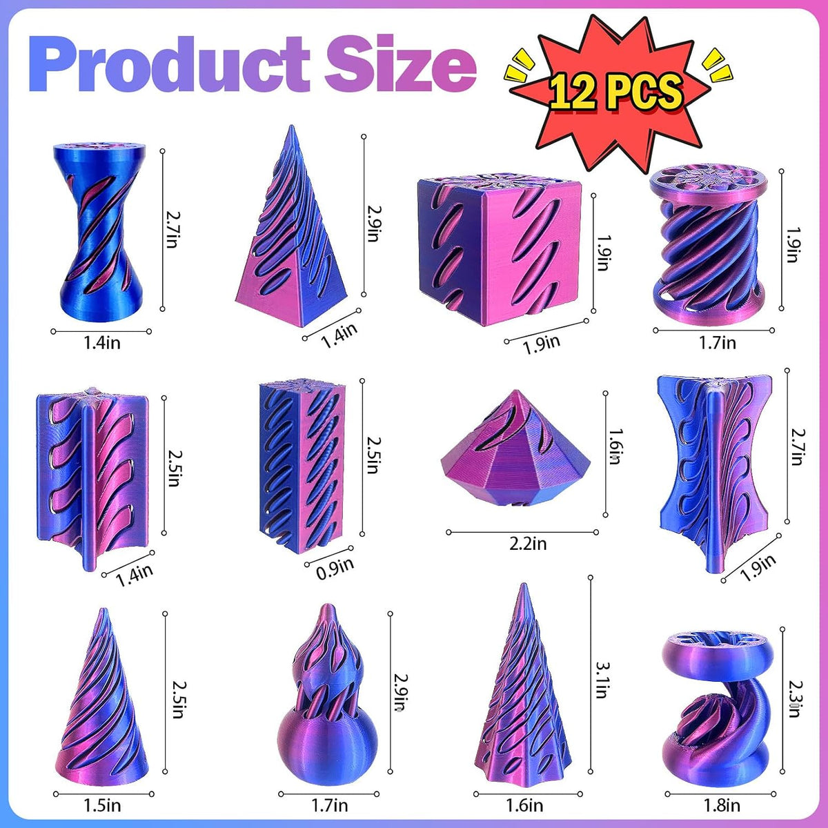 12pcs 3D Impreso Espiral Fidget Juguetes, Imposible Pasar A Través...
