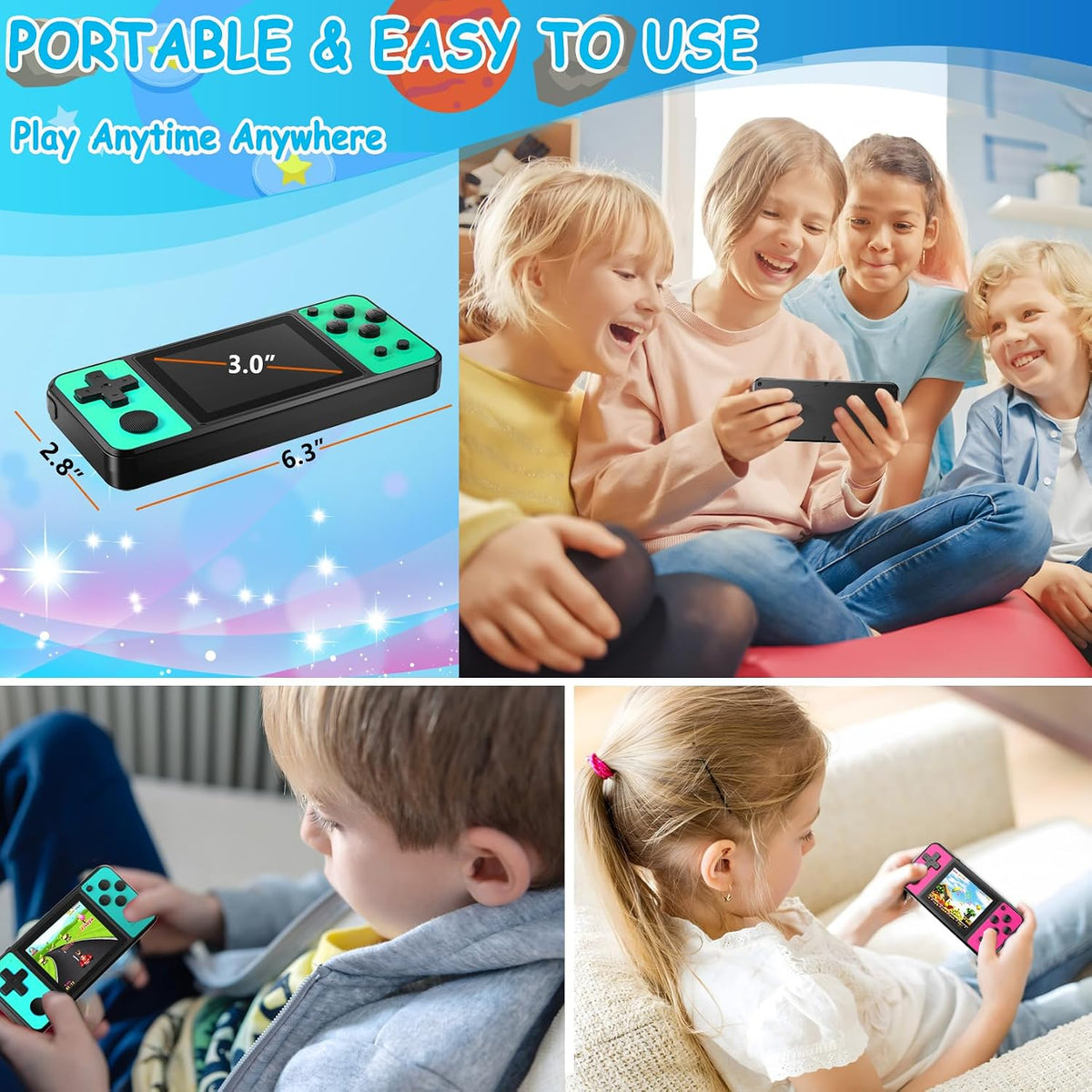 TEBIYOU Juegos de mano de 32 bits para niños, 139 videojuegos integ...