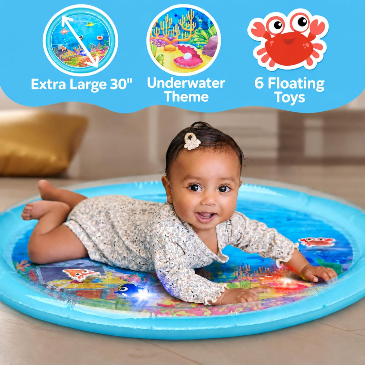 SplashEZ Alfombra de agua para tiempo boca abajo con luces para beb...