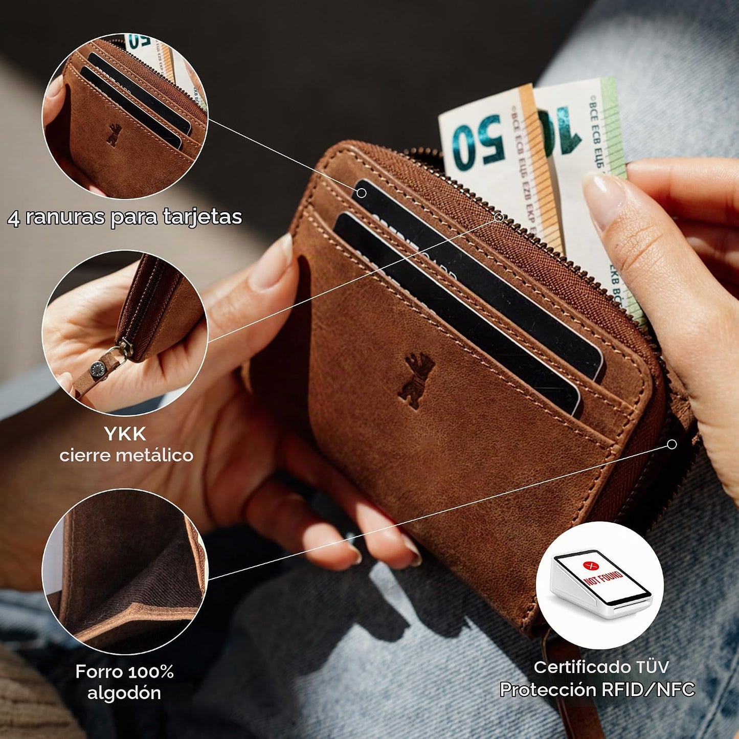 BERLINER BAGS Cartera pequeña de piel auténtica mujer Elsa, caja de...