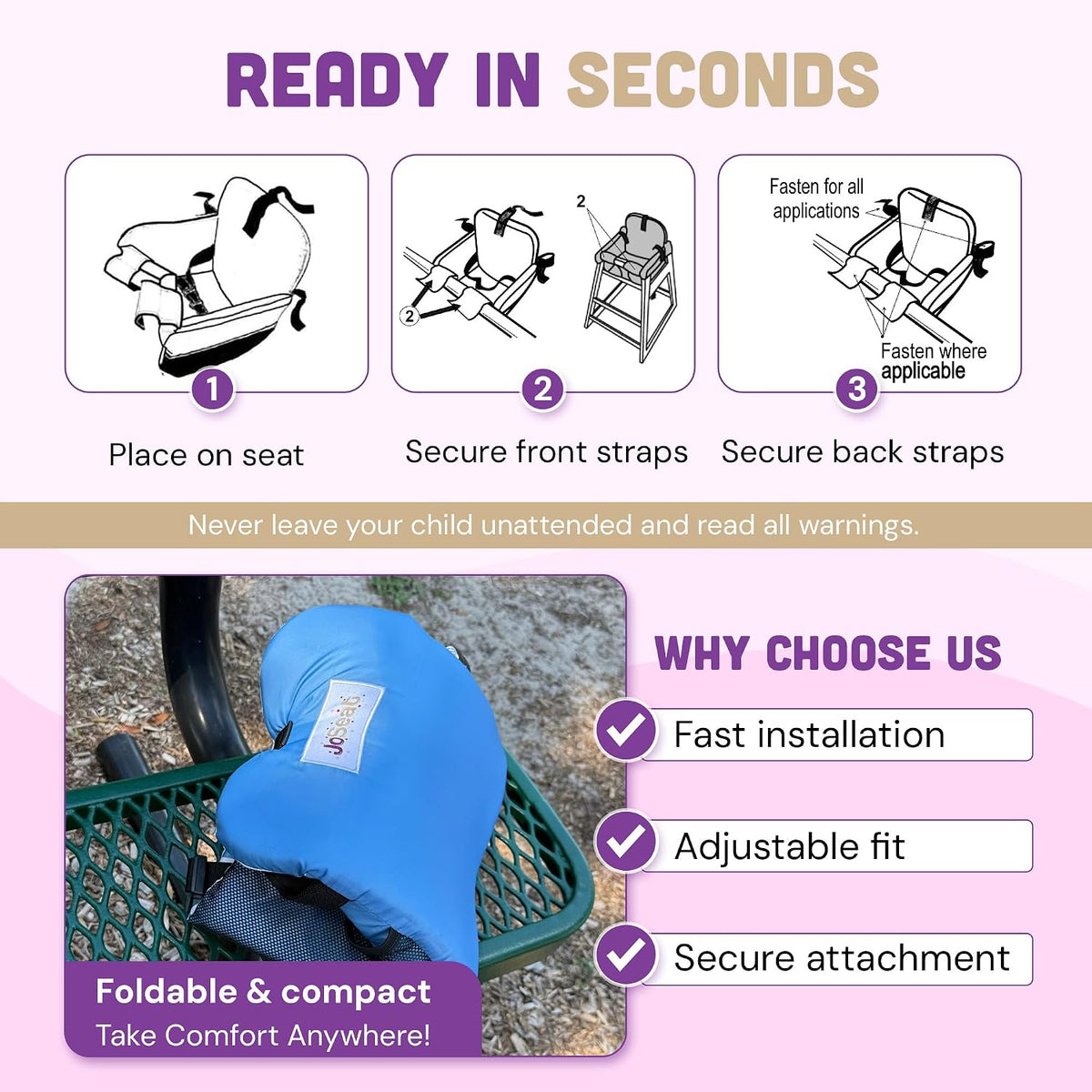 JoSeat Funda de asiento para bebé, azul a cuadros | Protector de as...