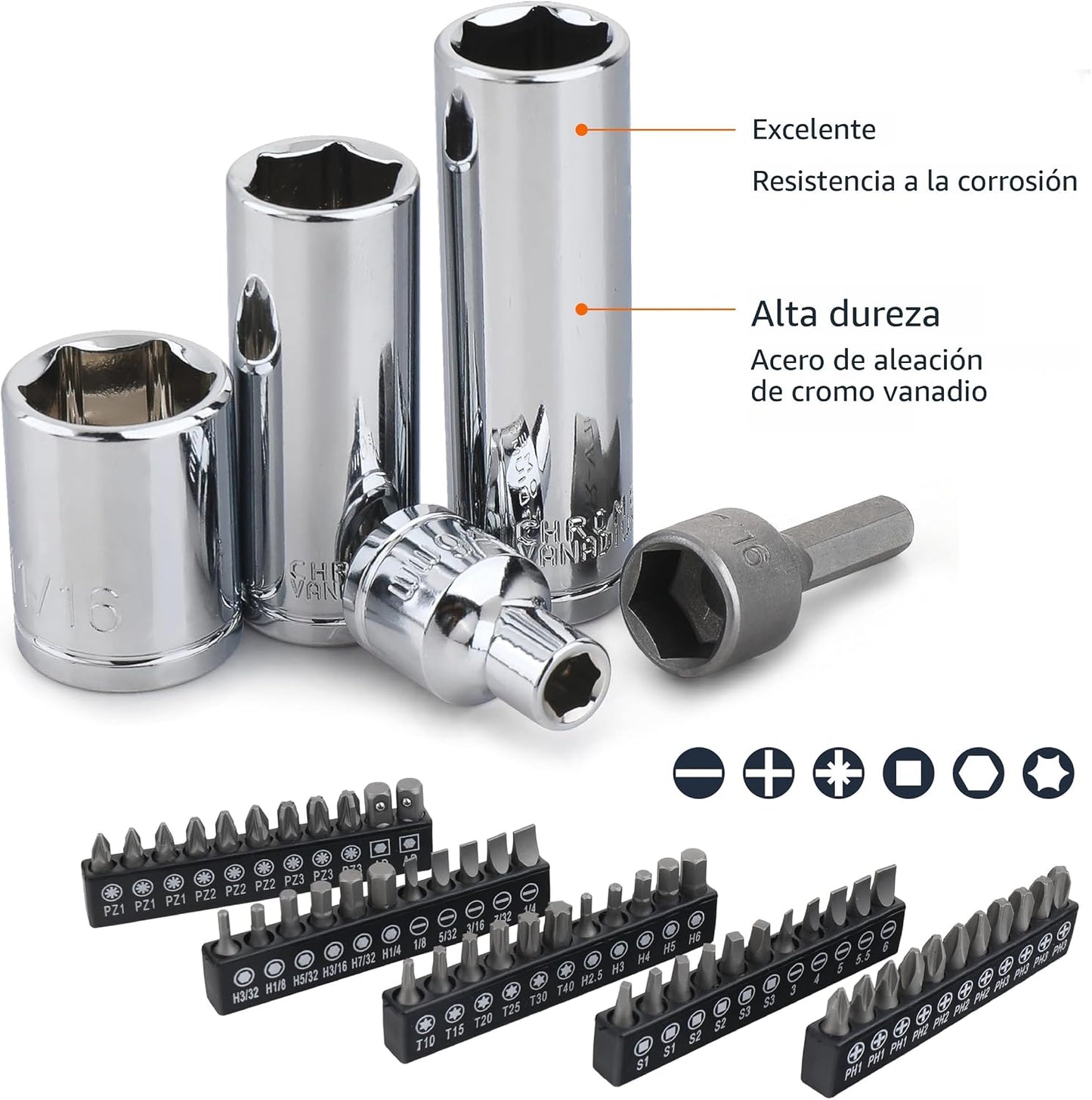 Amazon Basics - Juego de herramientas de llaves de vaso del mecánic...