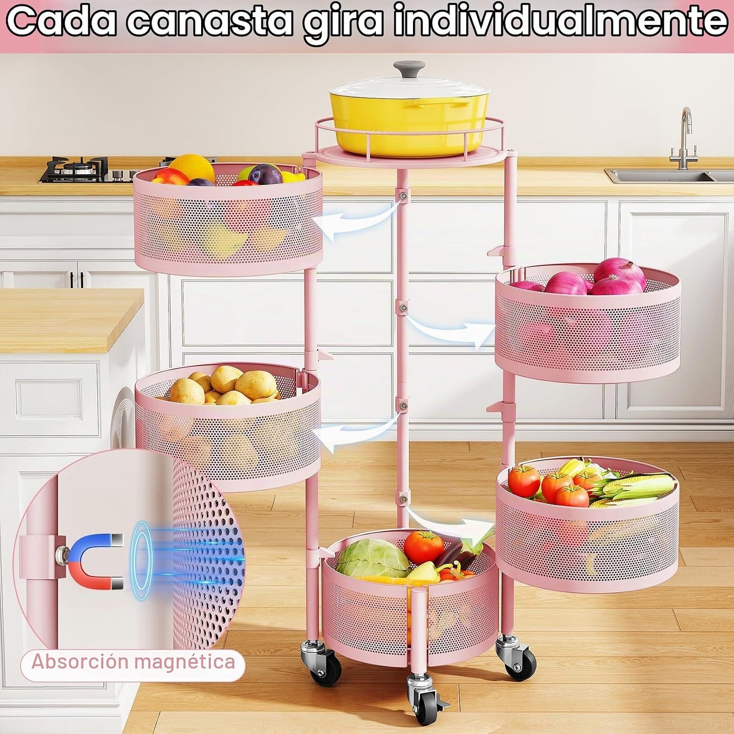SNTD Cesta de frutas y verduras para cocina con tapa superior de me...