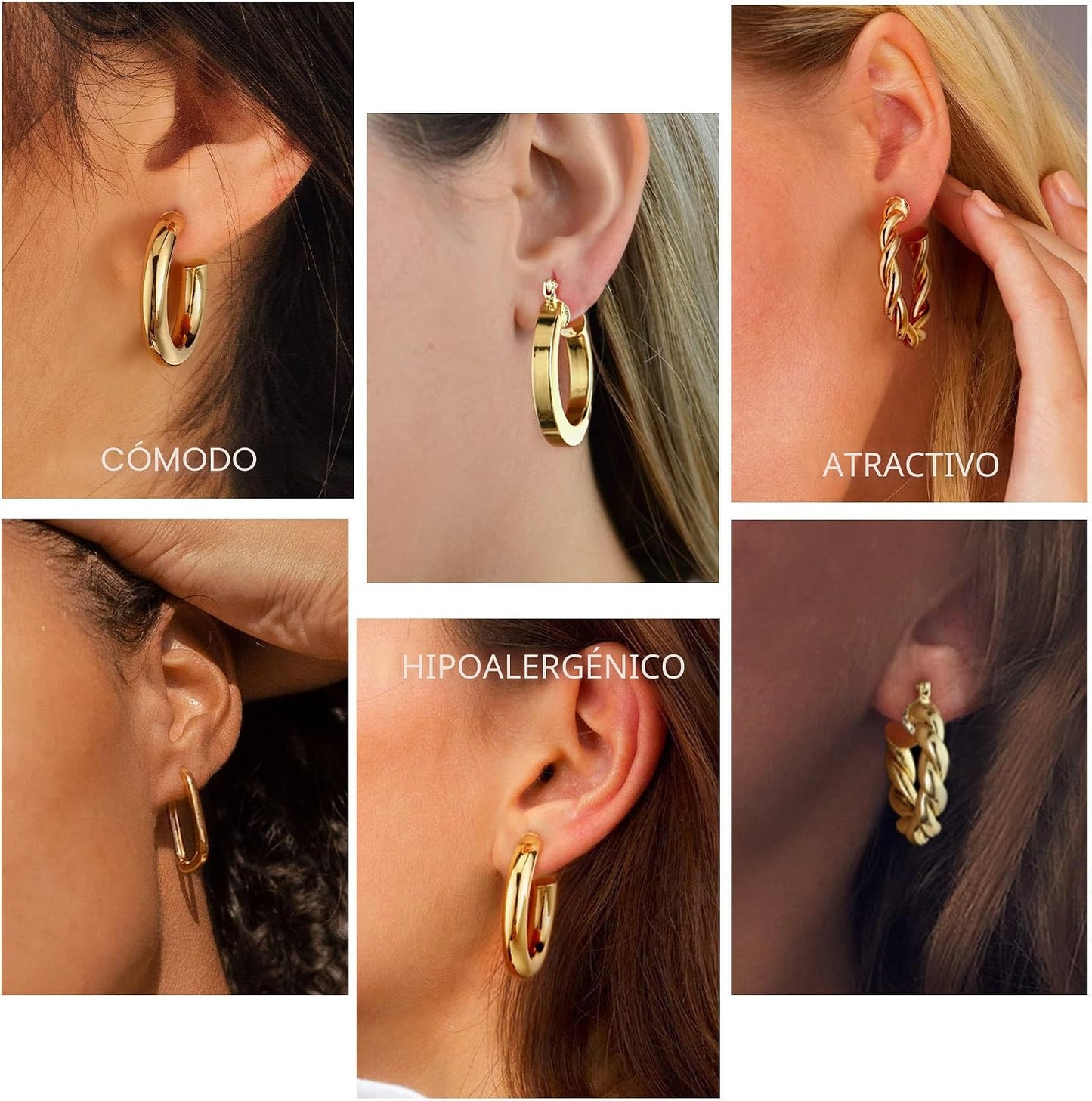 Yesteel 9 pares de arracadas de oro para mujer, chapadas en oro rea...