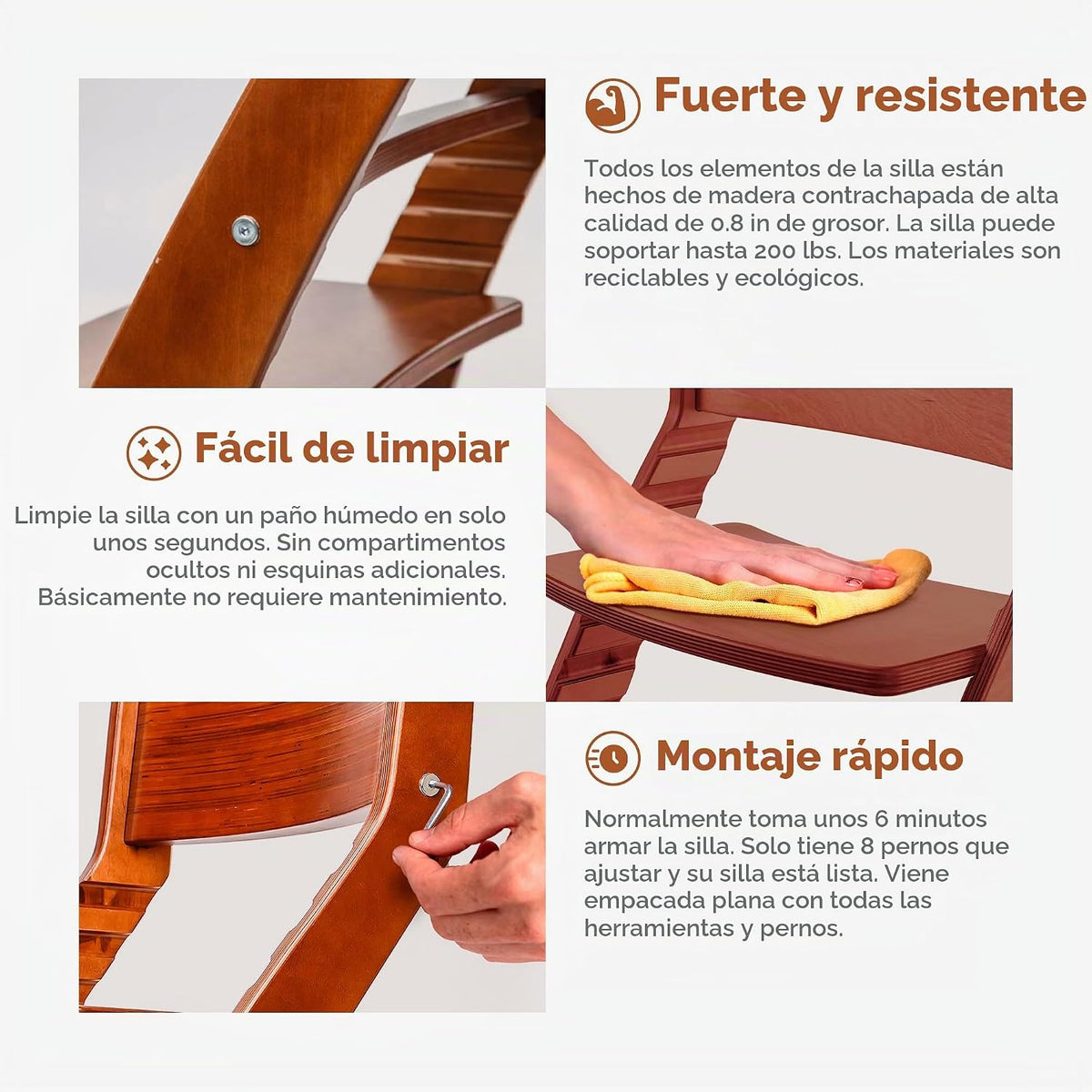 Fornel Silla alta de madera para bebés y niños pequeños, altura aju...