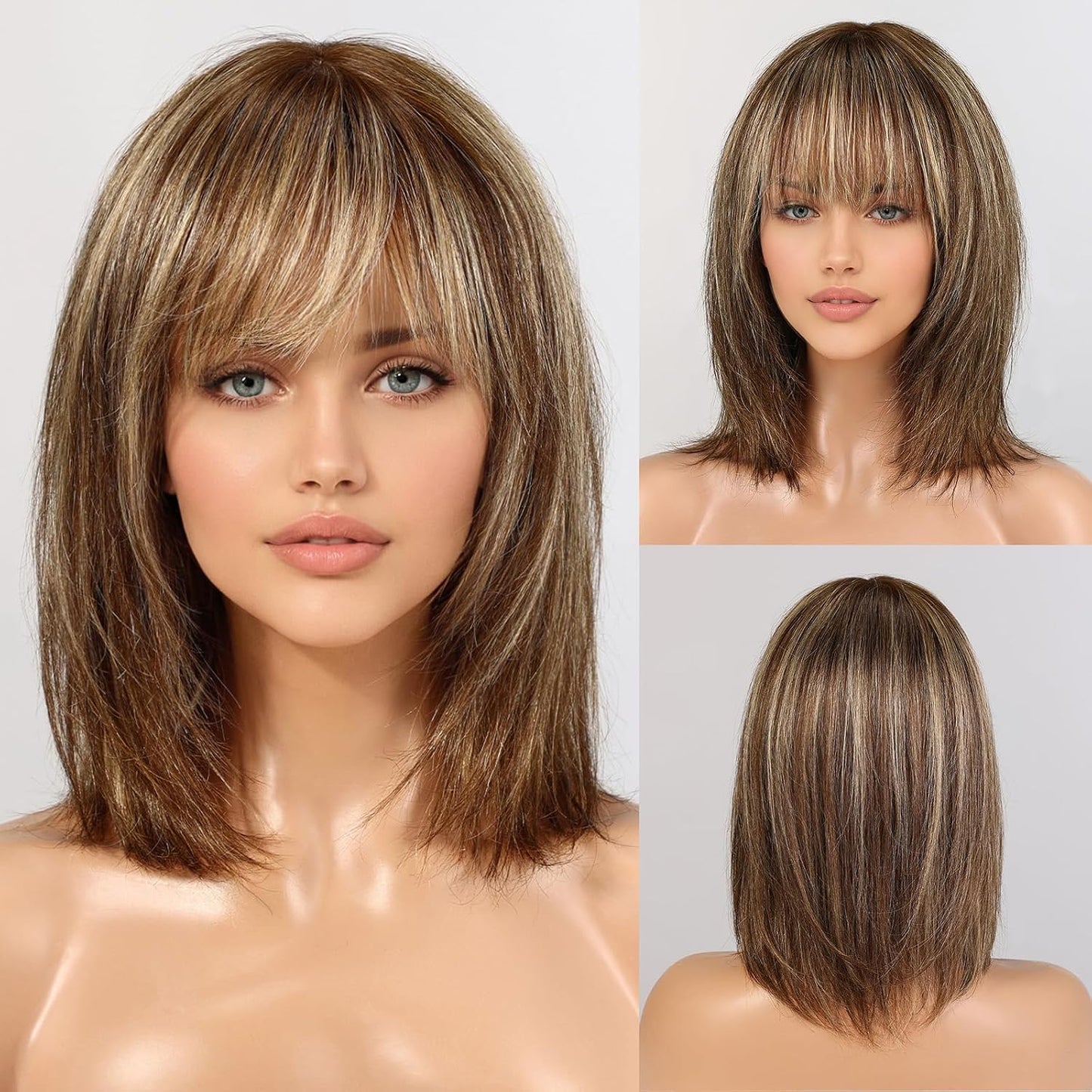 KKU Pelucas de cabello humano de 12 pulgadas para mujer, pelucas de...
