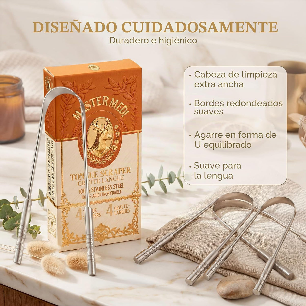 MasterMedi - Raspador de lengua con agarre no sintético, limpiador...