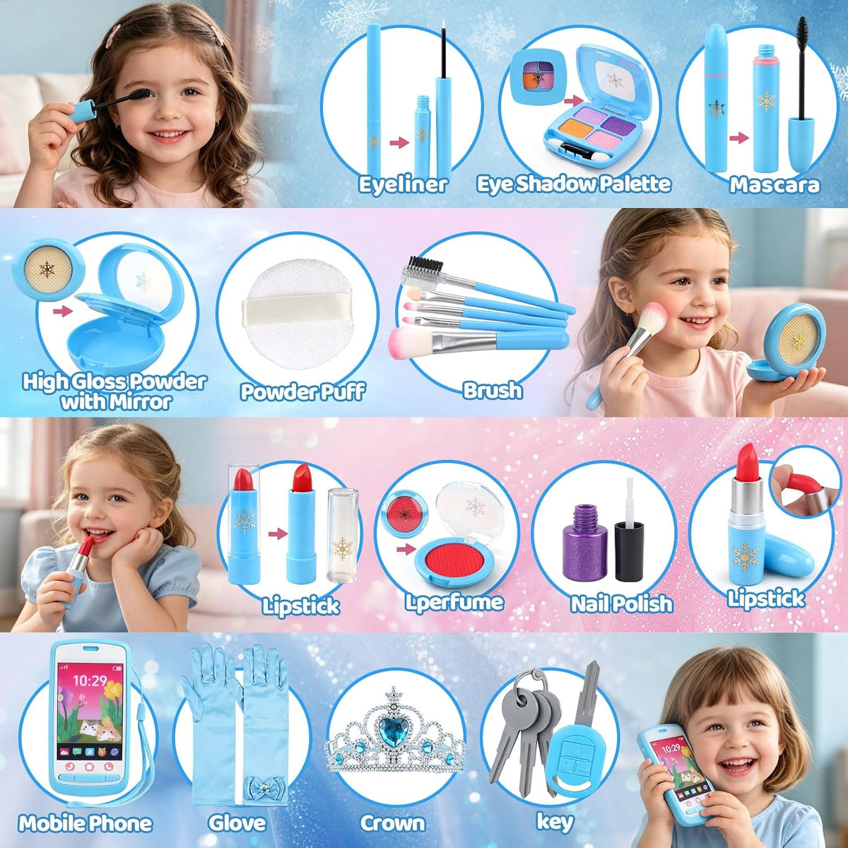 Juguetes falsos para niñas de maquillaje, kit de maquillaje de prin...