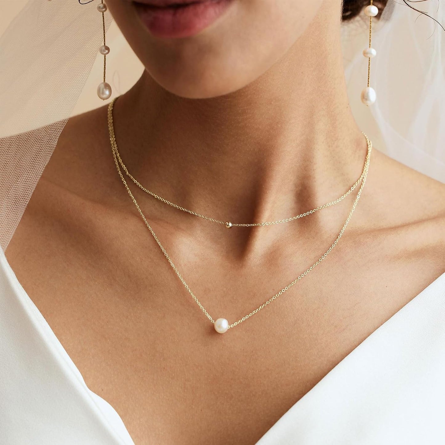Decholly - Collares de perlas doradas para mujer, a la moda. Collar...