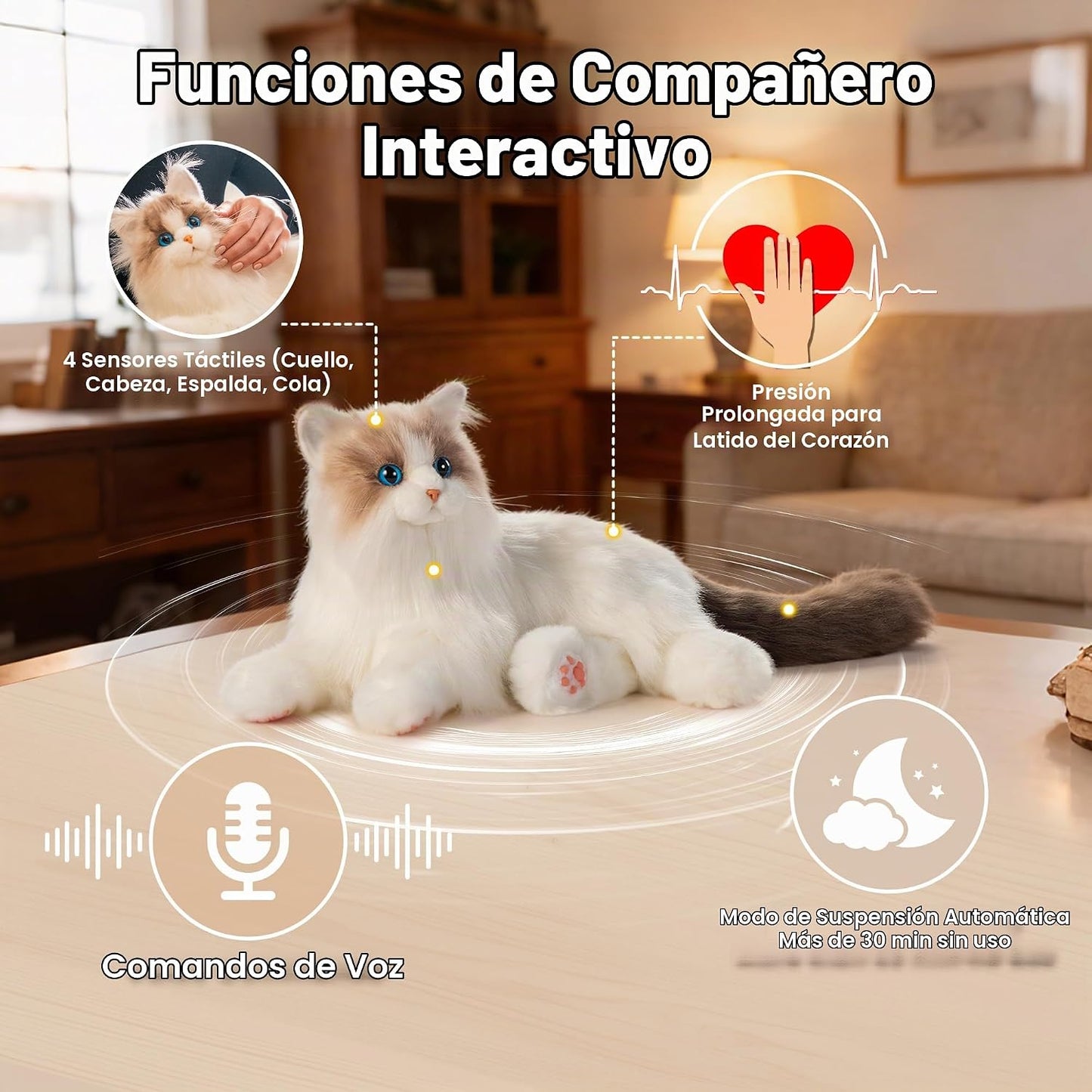 Chongker Compañero interactivo robot gato mascotas, animales de pel...