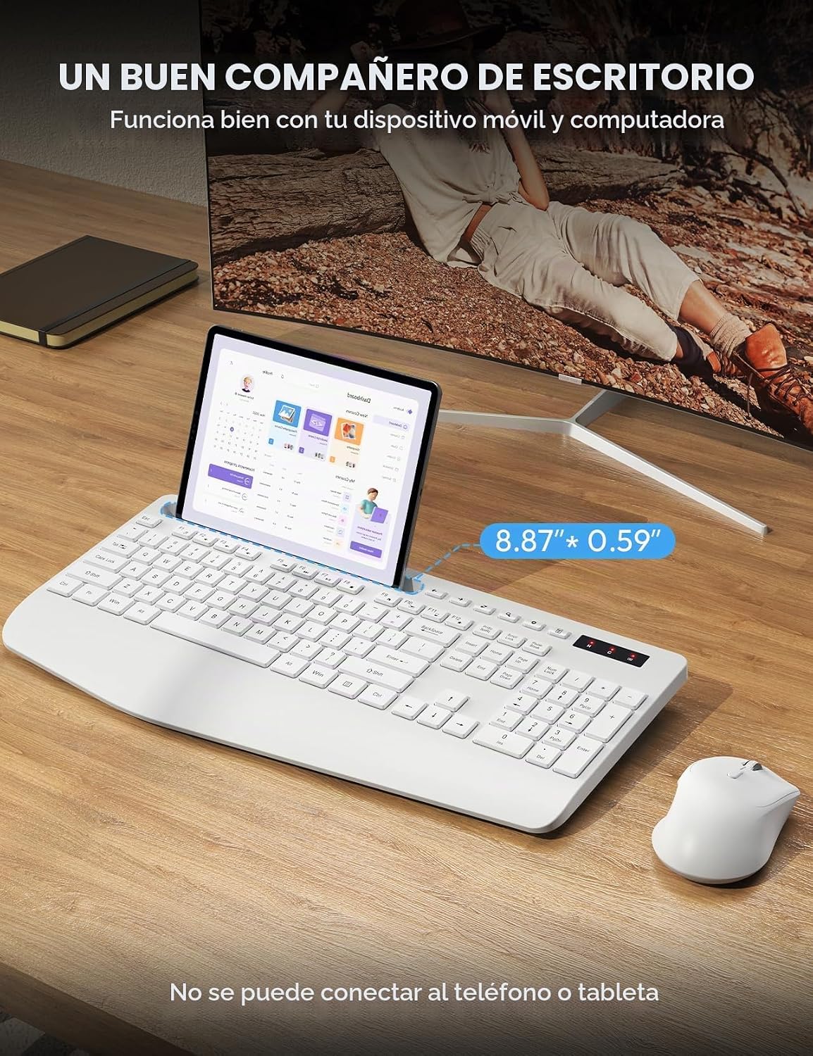 Combo de teclado y mouse inalámbricos, reposamuñecas ergonómico de...