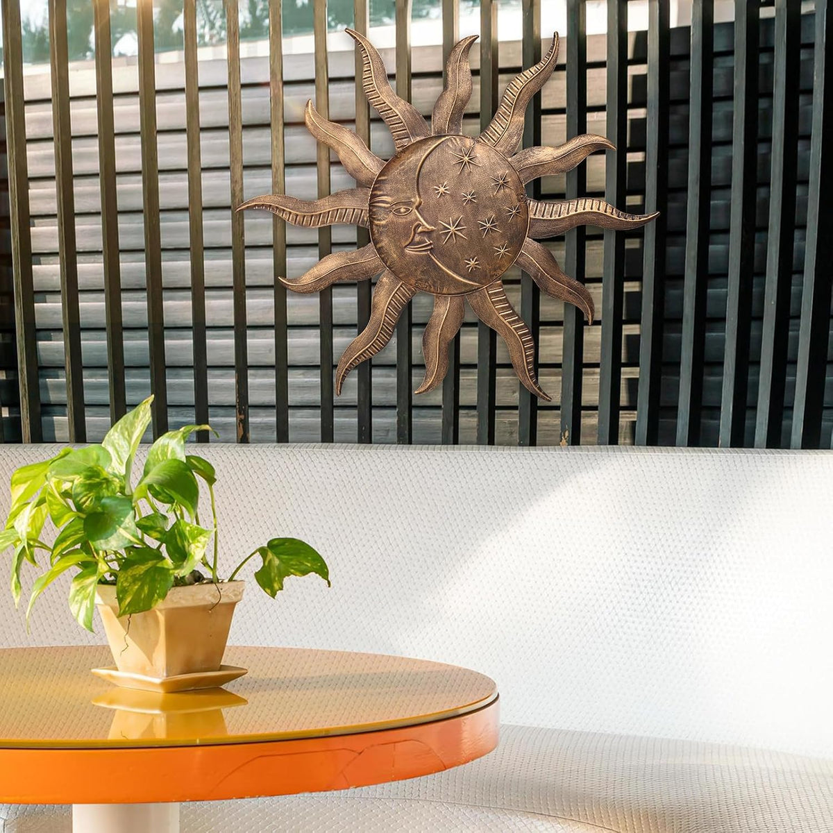 VCUTEKA Arte de pared de metal con sol de 27 pulgadas, decoración p...