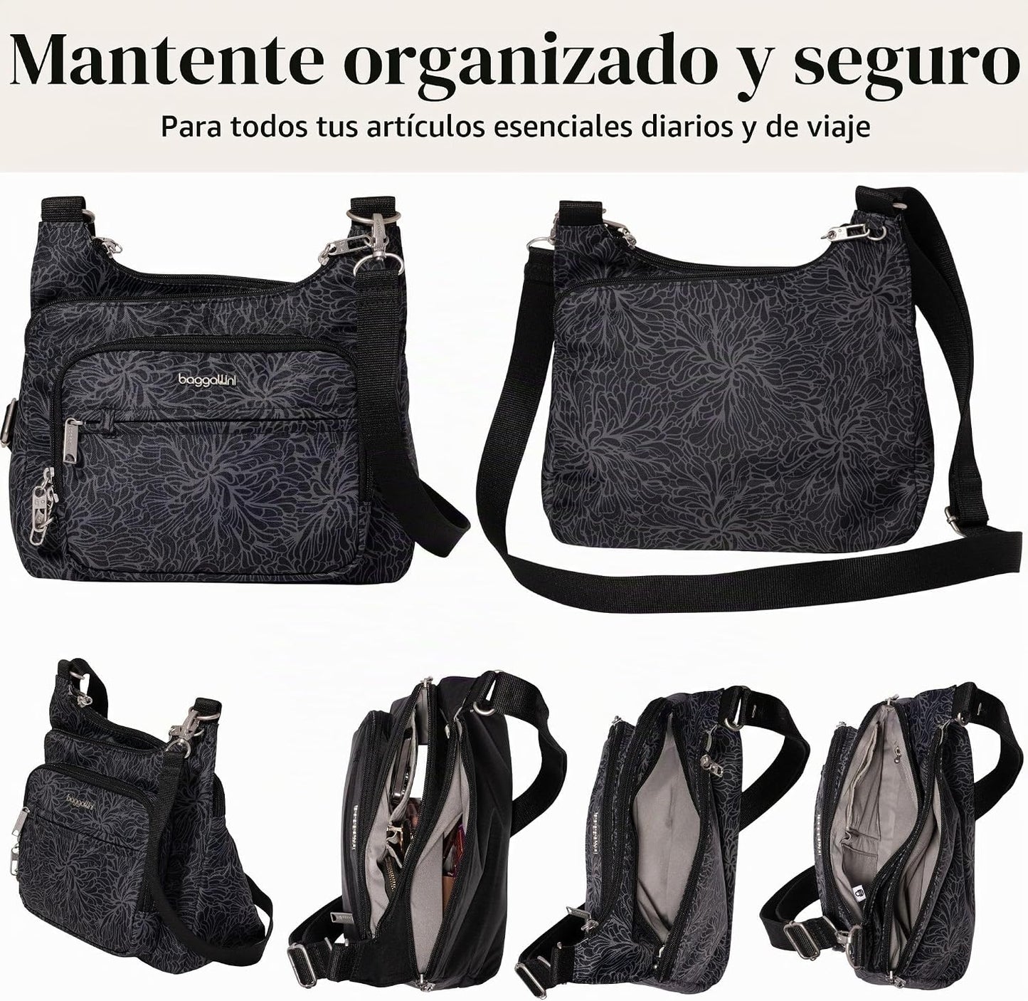 Baggallini Securtex Bandolera cruzada antirrobo 11\u201Dw X 8.5\u20...