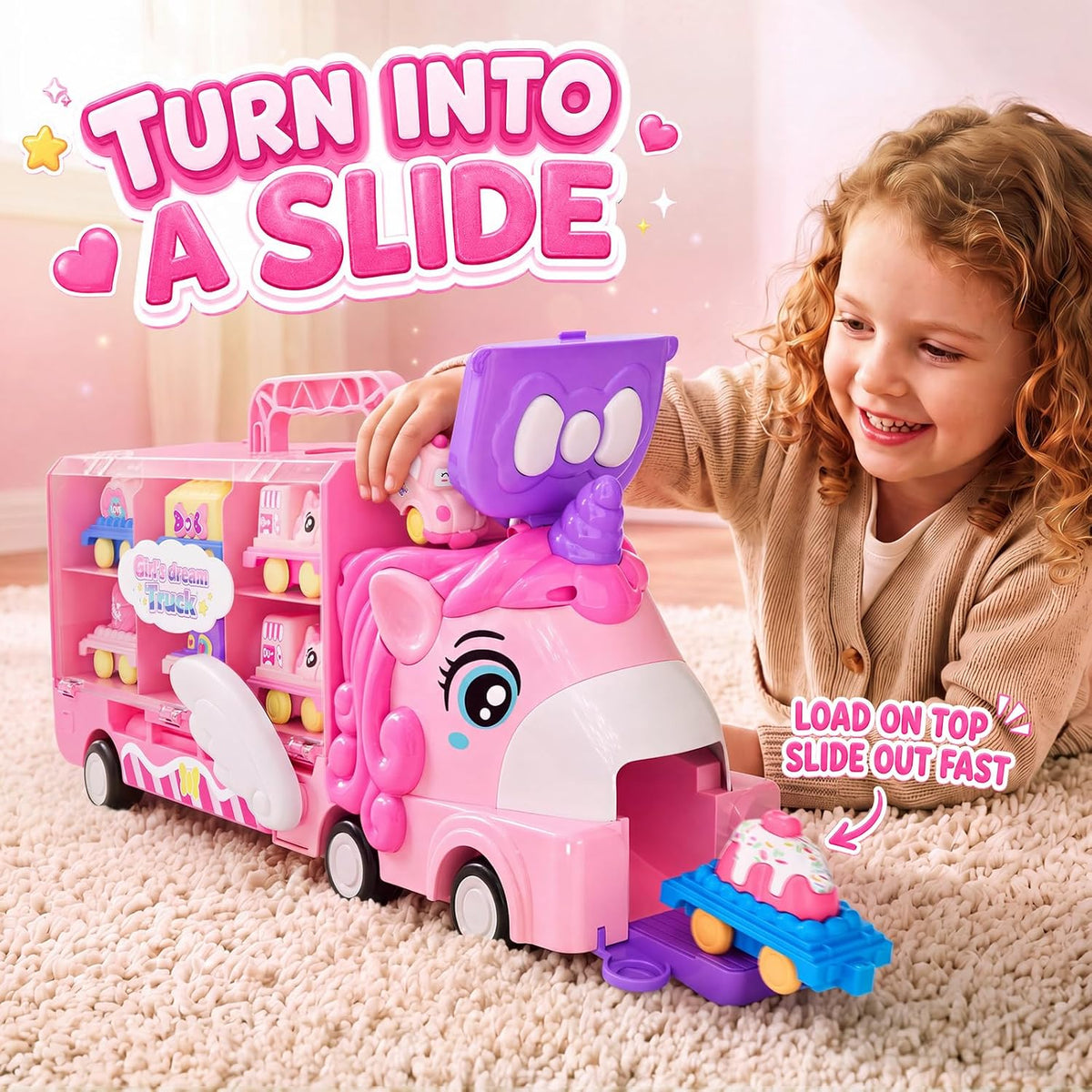Liunkeng Camión de juguete de unicornio 13 en 1 para niñas de 2 a 6...