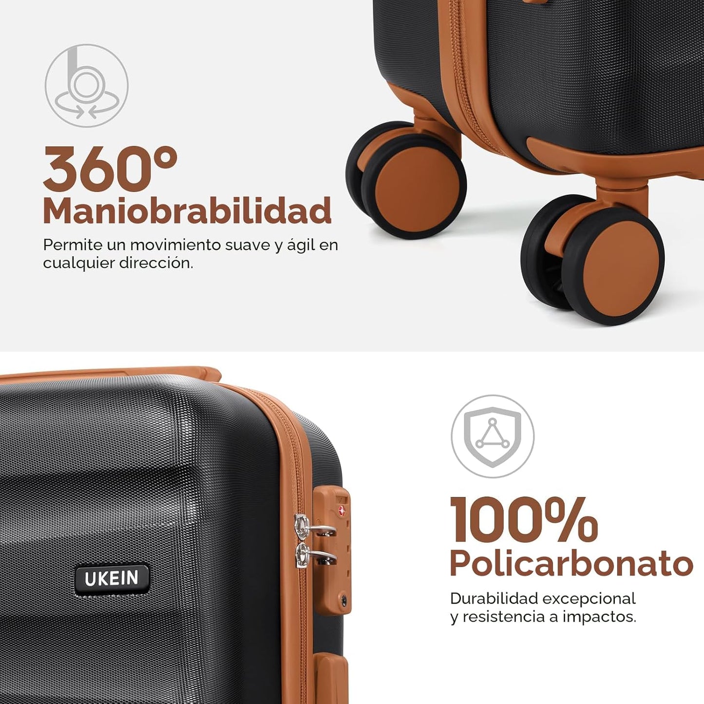 Juego de maletas UKEIN con mochila, maleta de cabina de policarbona...