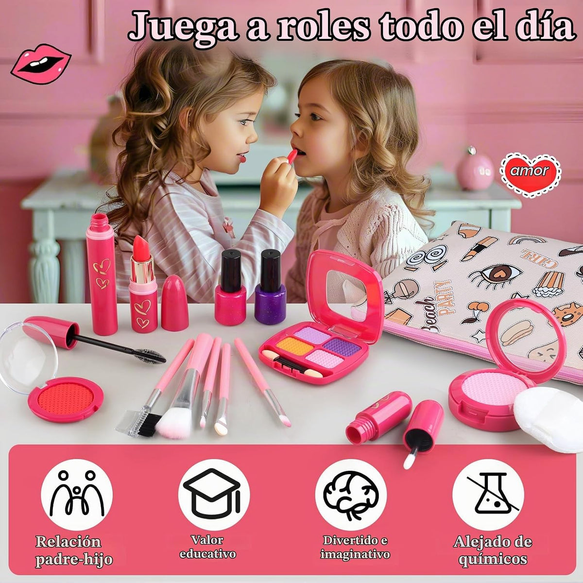 Woumserta - Kits de maquillaje para niñas pequeñas, maquillaje beig...