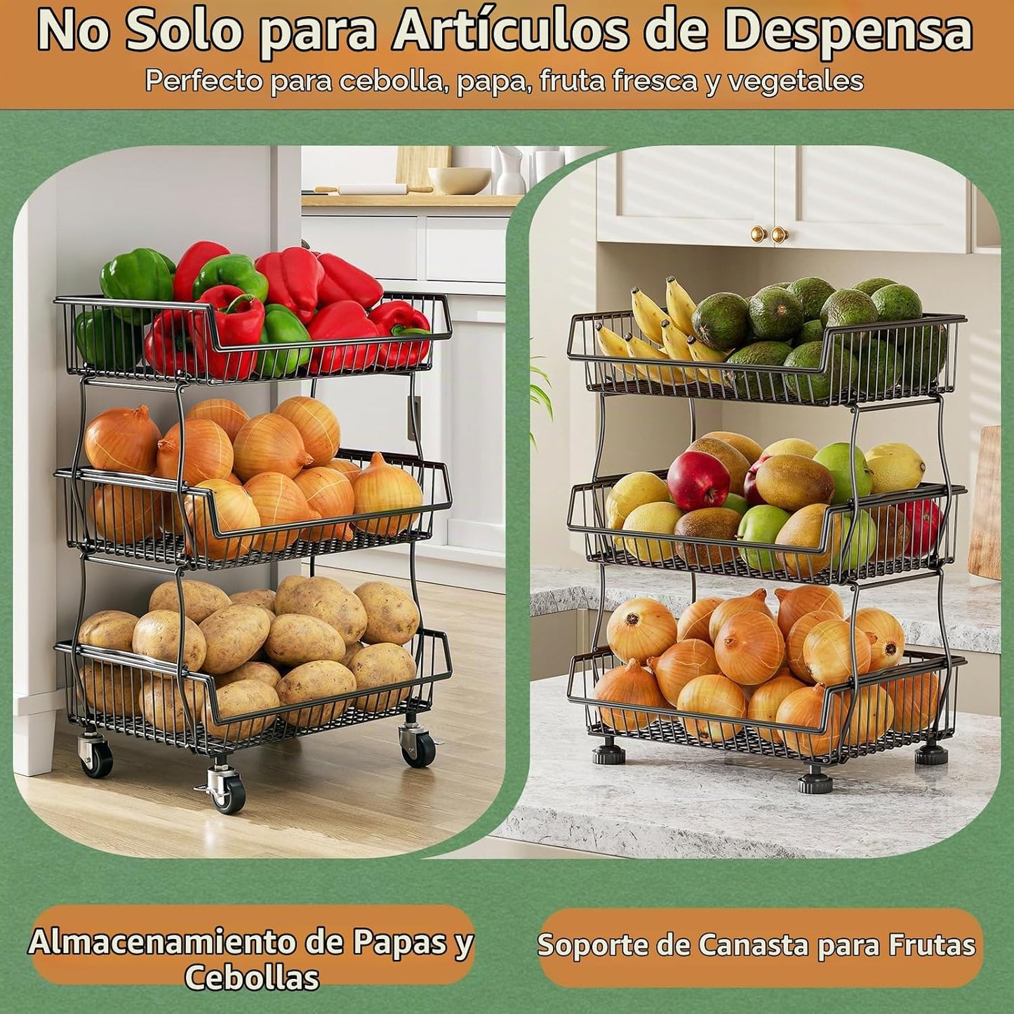 OKZEST Organizadores de despensa y carrito de almacenamiento con ru...