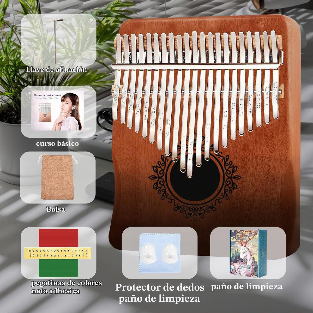 Kalimba de 21 teclas, Calimba, piano portátil de pulgar Kalimba, pi...