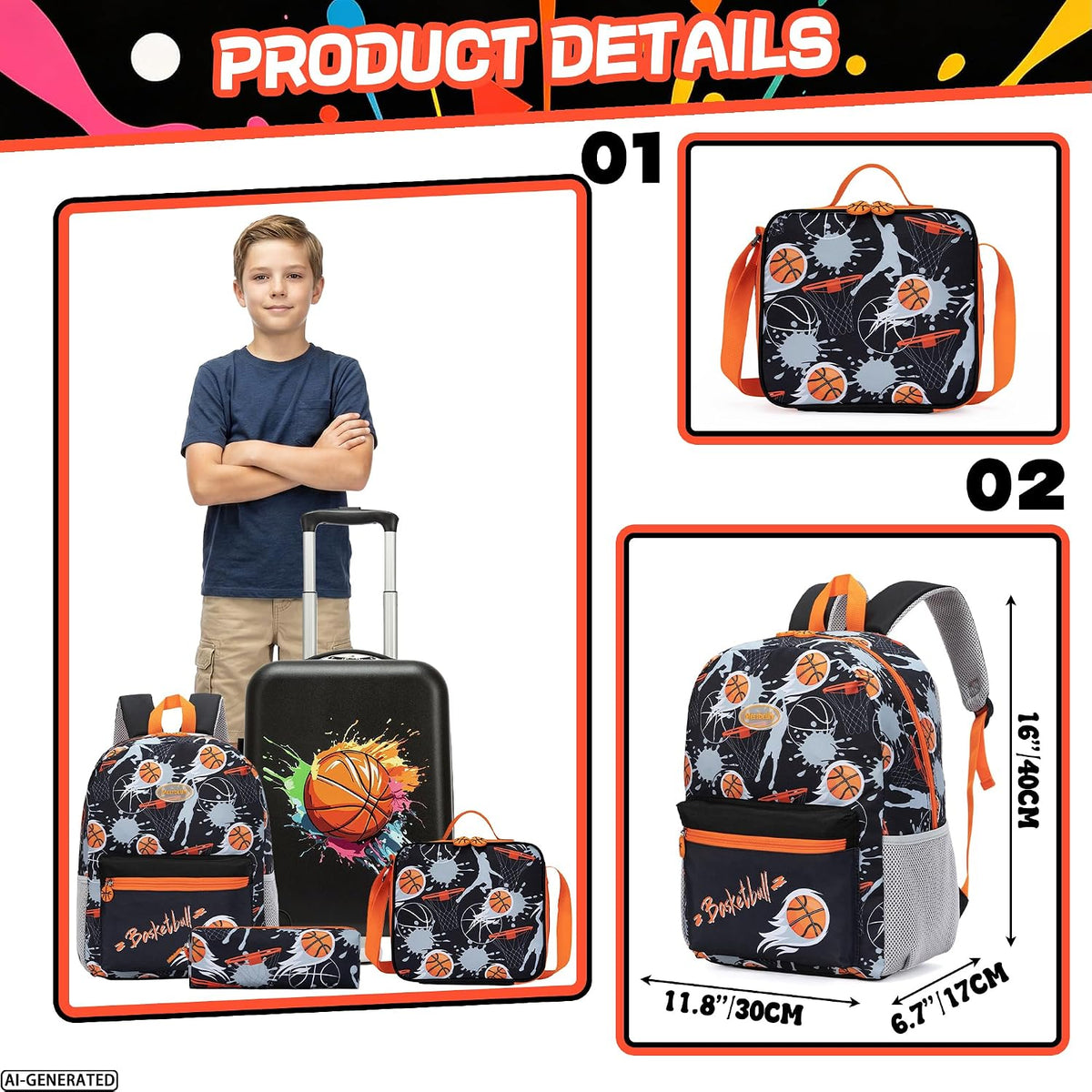 Homskiii Juego de maletas para niños, 5 piezas, equipaje rígido de...