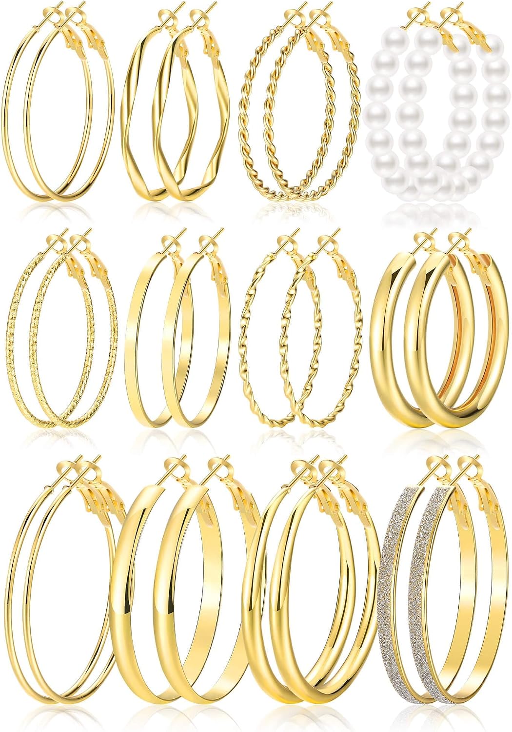 Juego de aretes de aro de oro para mujer, 12 pares hipoalergénicos,...