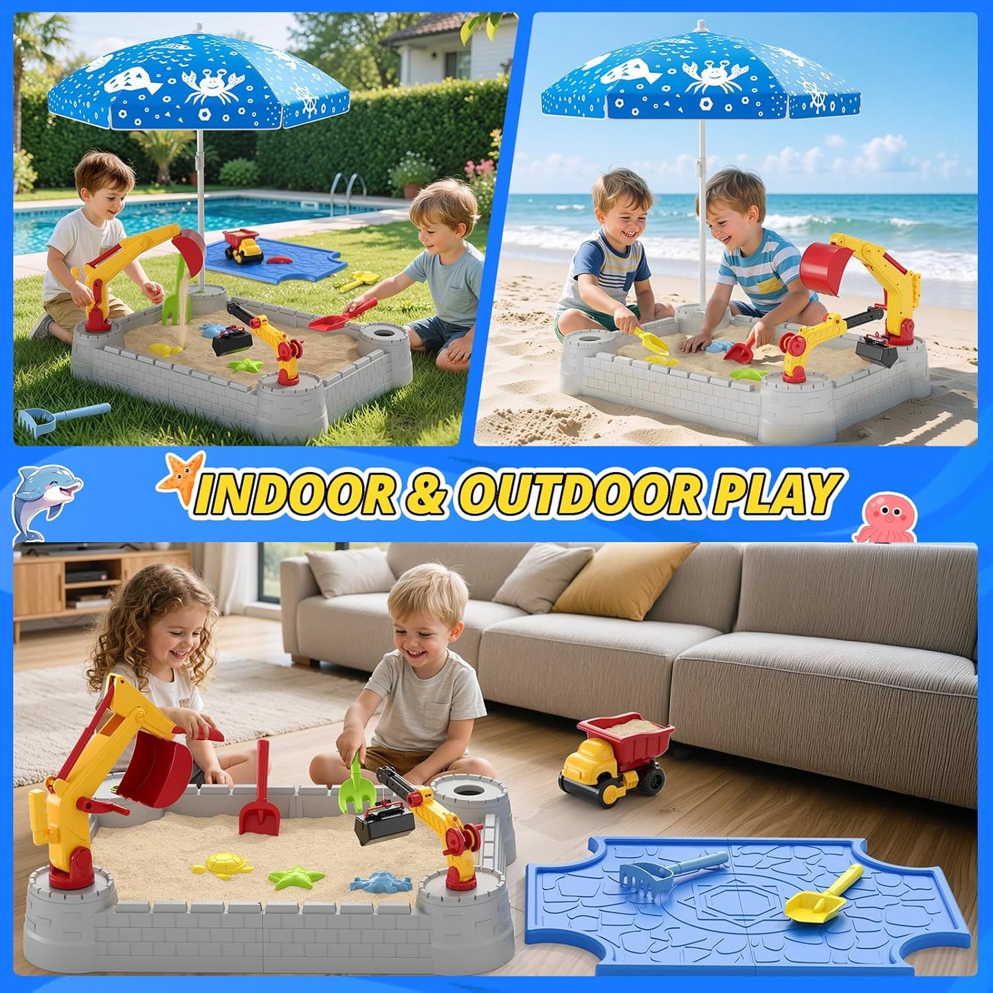 HYES Caja de arena con tapa, caja de arena de plástico para excavad...