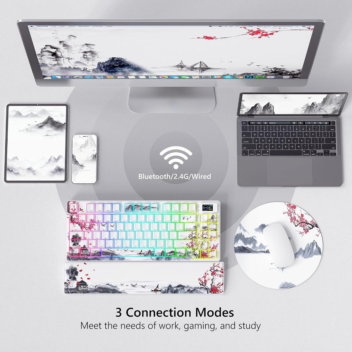 Womier 75% Teclado mecánico inalámbrico con pantalla multimedia en...