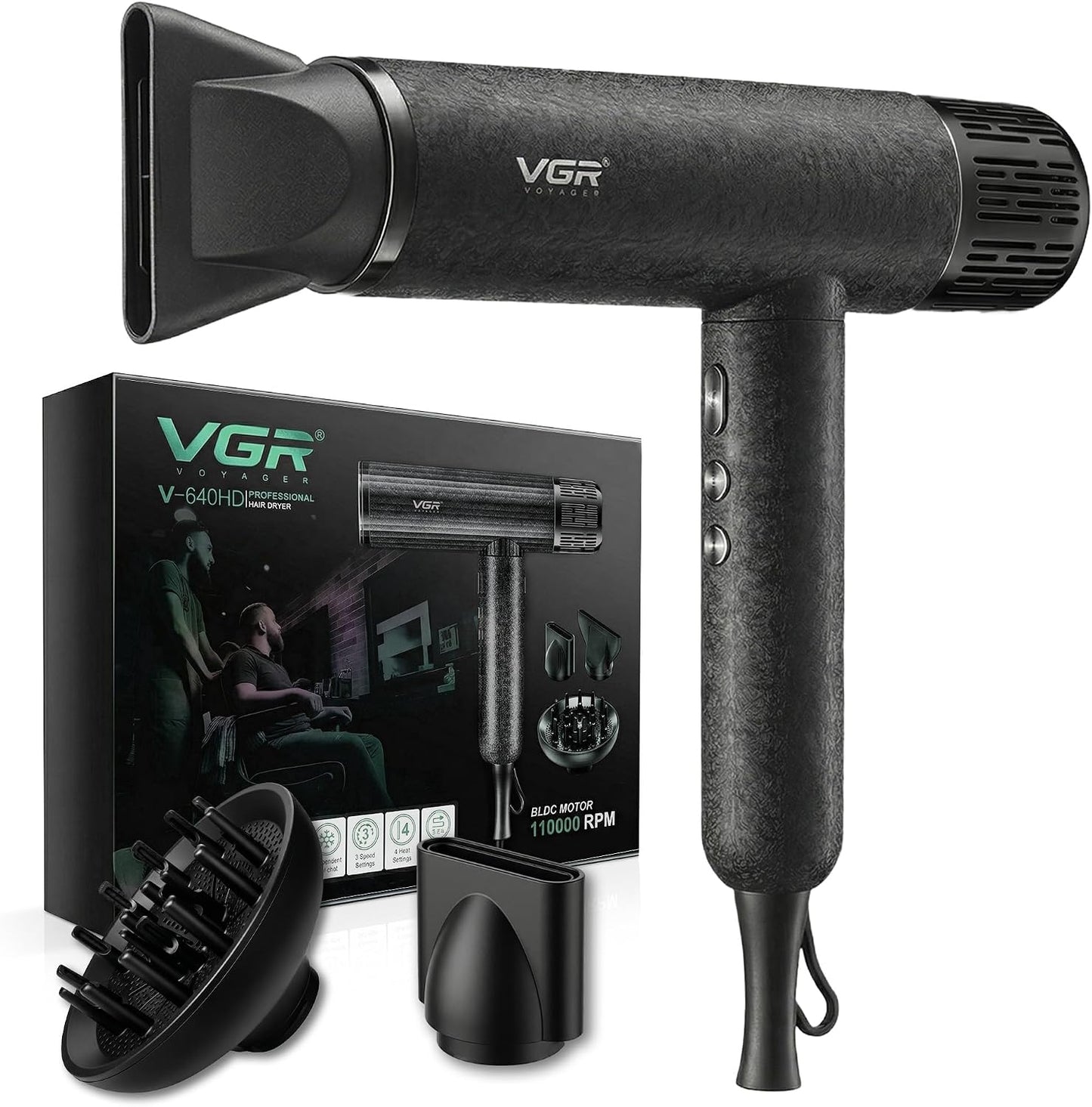 Secador de pelo de alta velocidad VGR, 110.000 RPM BLDC iónico, 3 a...