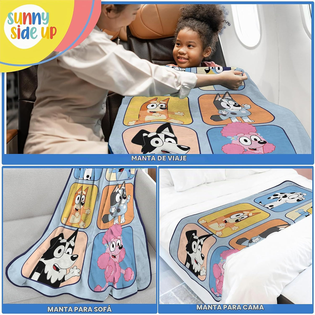 Sunny Side Up Bluey &amp; Friends - Manta de felpa para niños, mide...